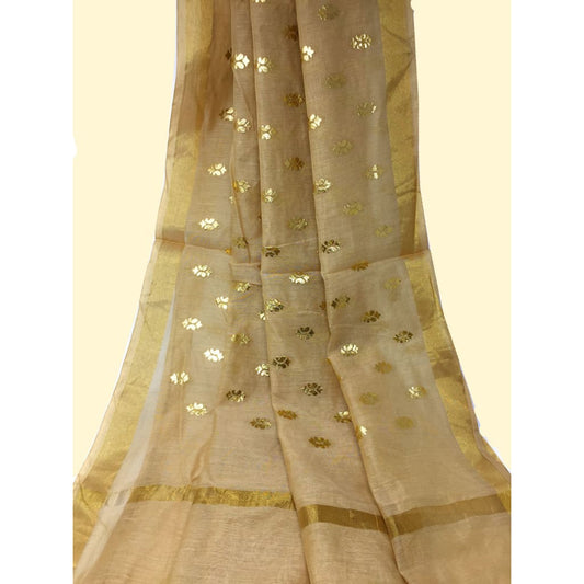 Beige Cotton Chanderi Dupatta With Gold Foil Print - chanderi dupatta gold foil print dupatta