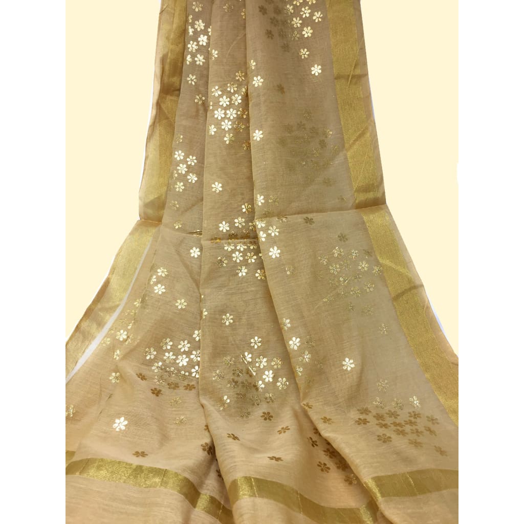 Beige Chanderi Dupatta With Gold Foil Print - chanderi dupatta gold foil print dupatta