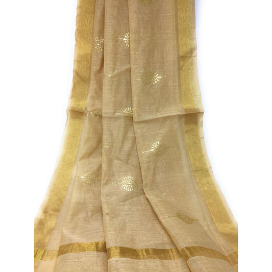 Beige Chanderi Cotton Dupatta With Gold Foil Print - chanderi dupatta gold foil print dupatta