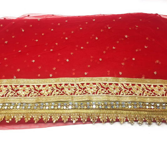 Dulhan Wedding Women's Embroidery Design Net Dupatta With Gotta Patti and Mirror Lace