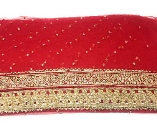 Latest Bridal Wear Red Dupatta With Sequence and Beaded Lace