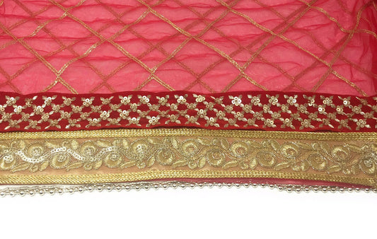 Heavy Wedding Bridal Dupatta With Red Gold Embroidery Lace