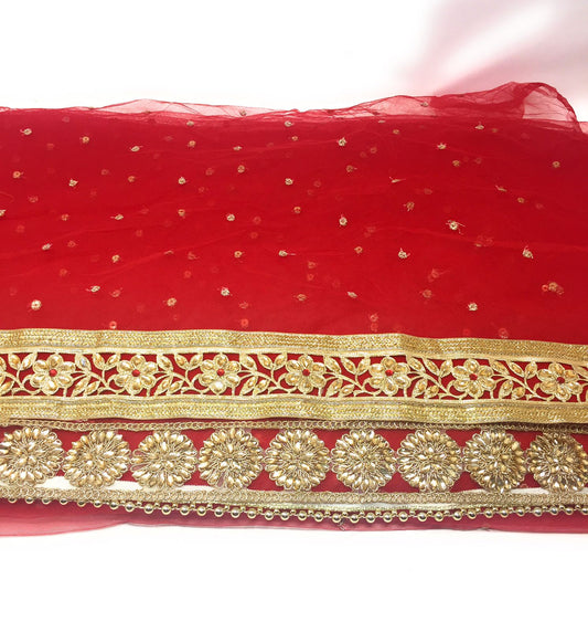 Beautiful Red Bridal Dupatta With Heavy Work Embroidery Lace