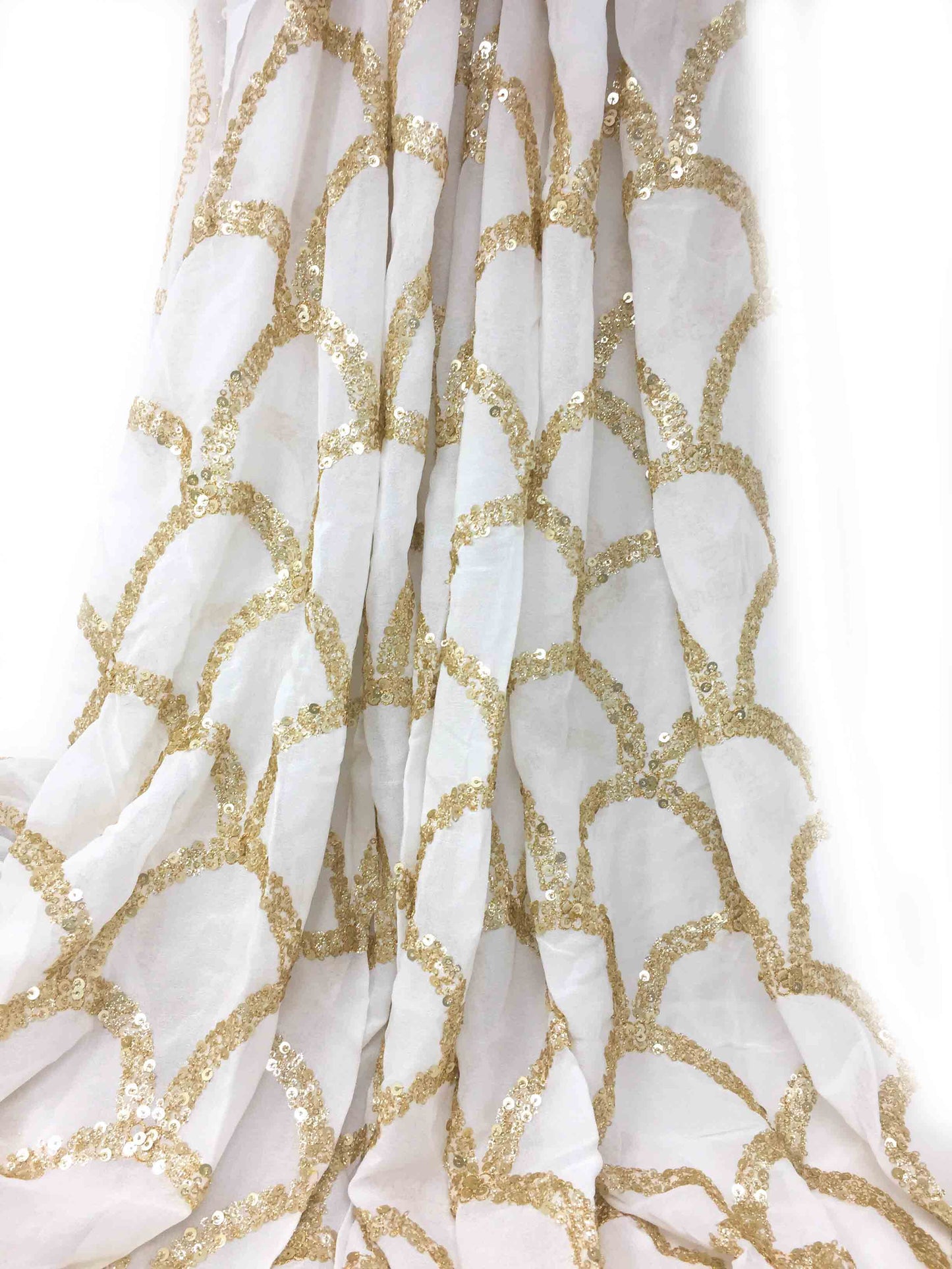 2 Meter White Chiffon Fabric with Sequins for lehenga or Kurti