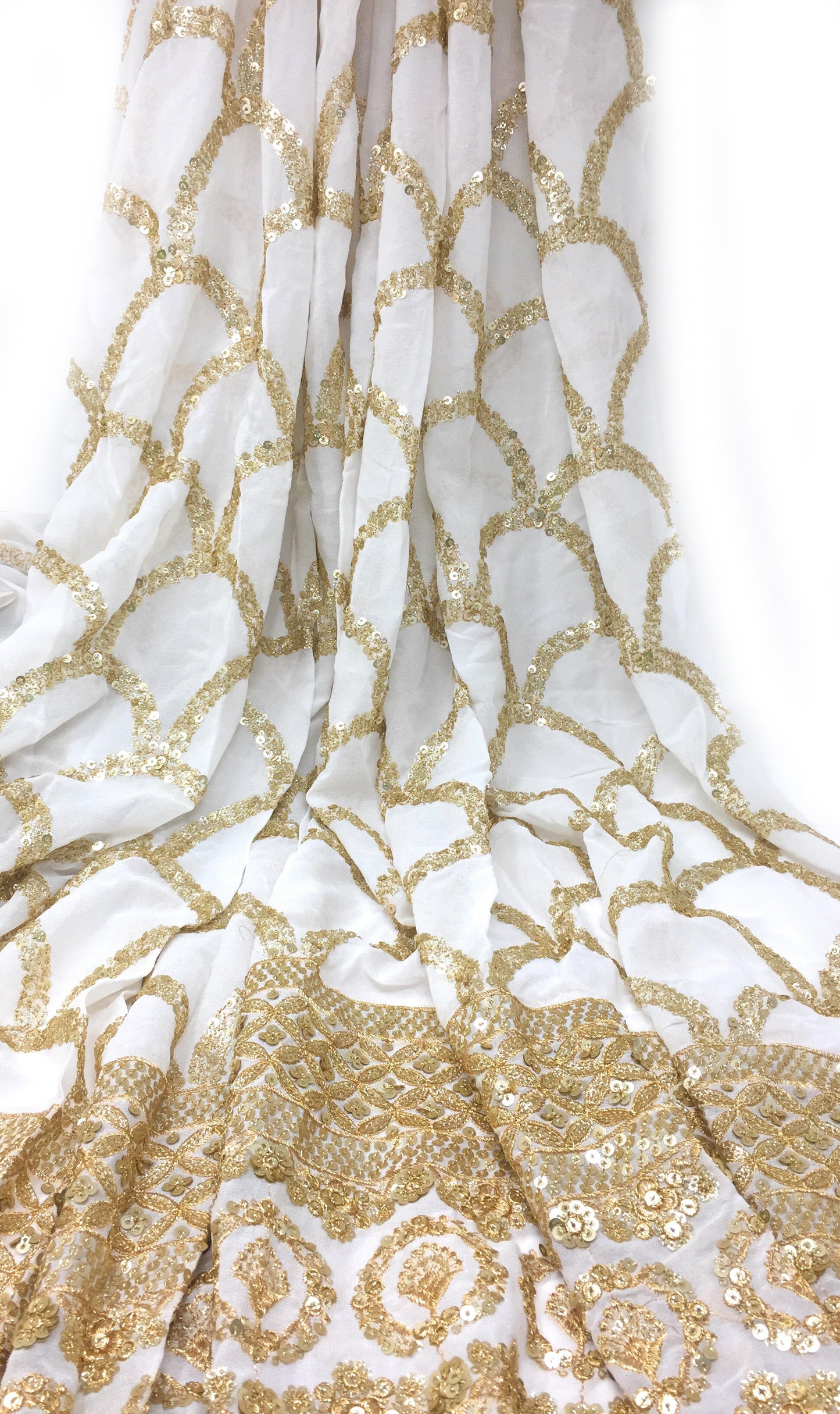 2 Meter White Chiffon Fabric with Sequins for lehenga or Kurti