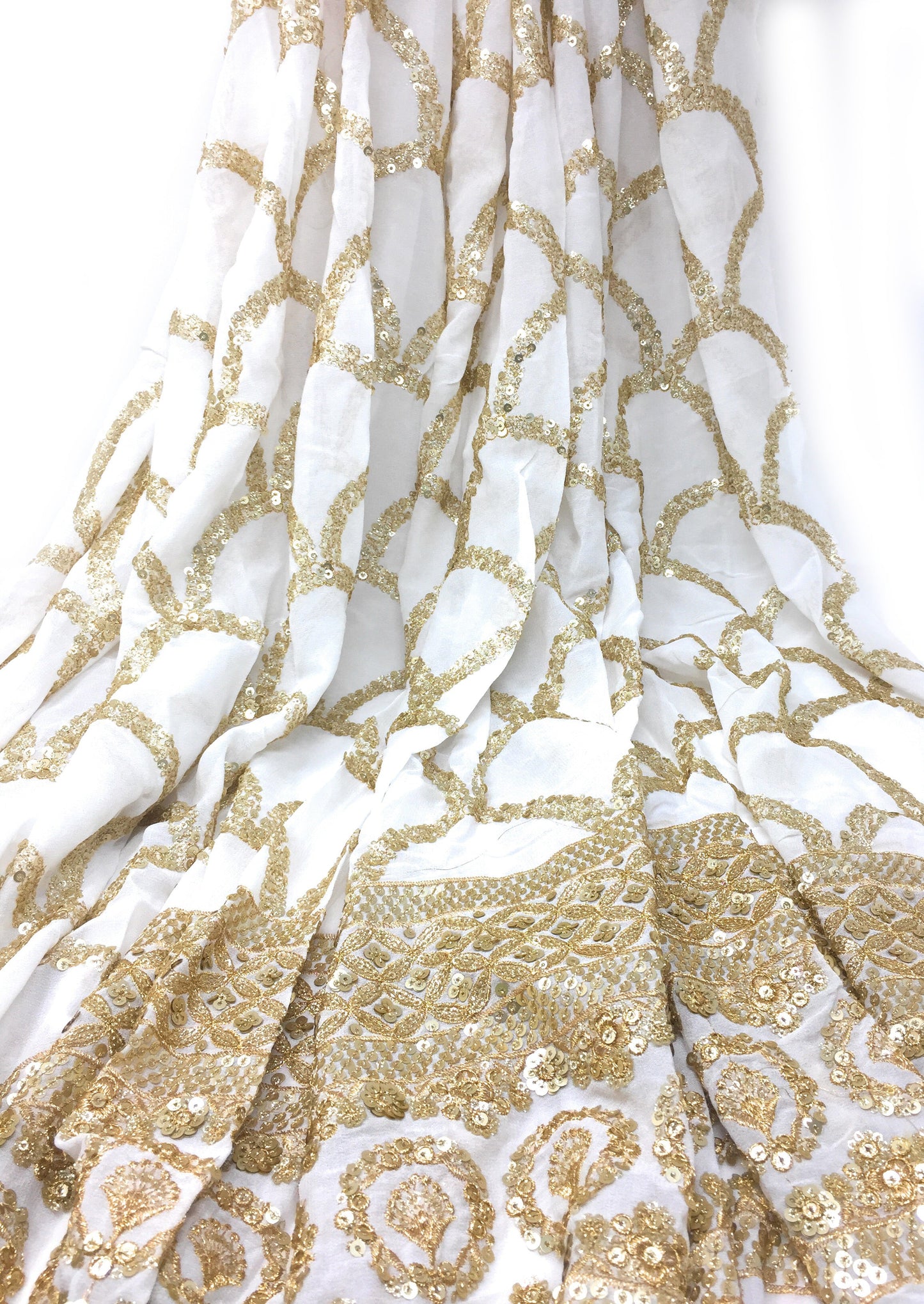 2 Meter White Chiffon Fabric with Sequins for lehenga or Kurti