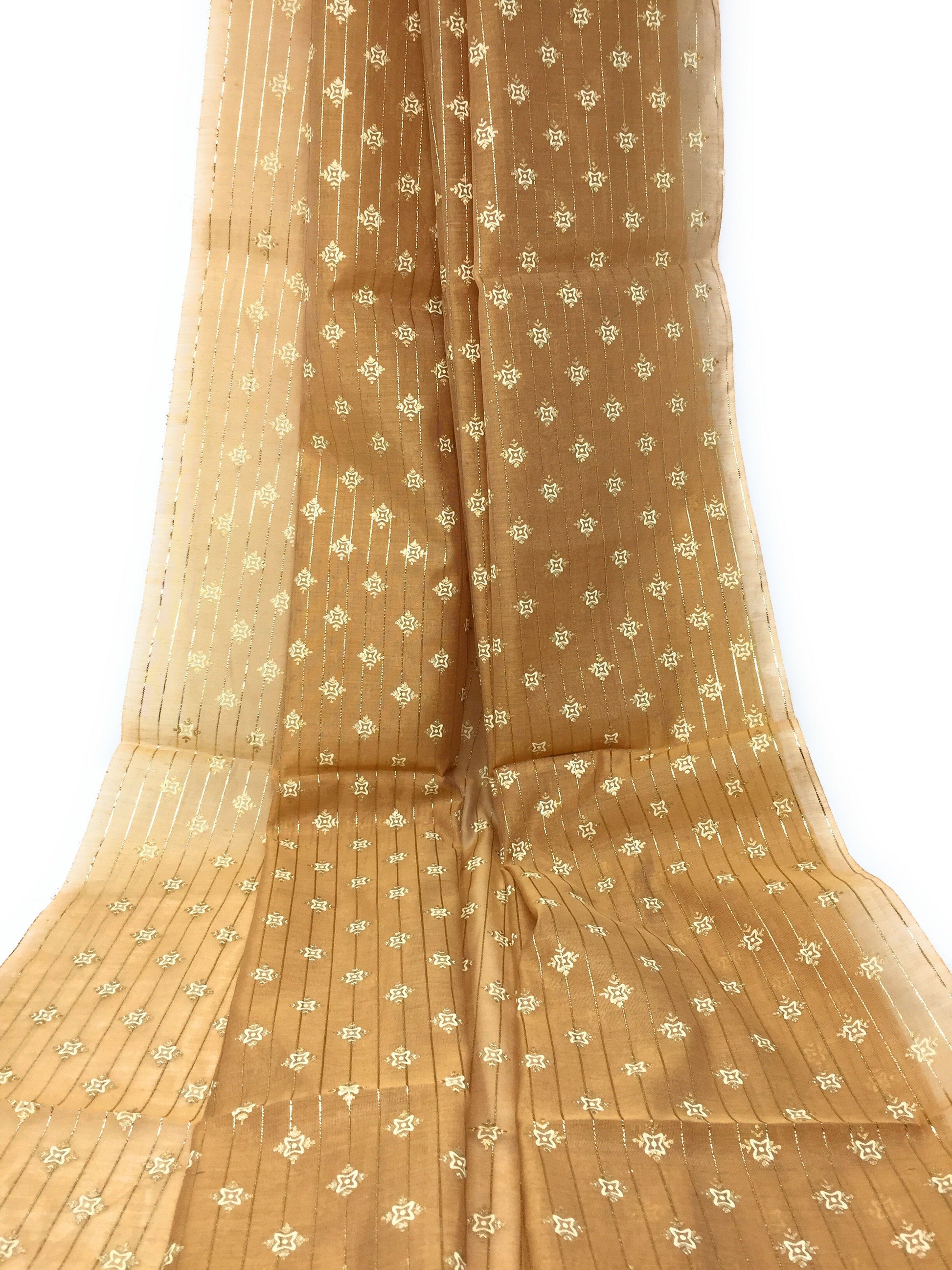 Cotton Mix Beige Printed  Fabric Material - By the yard