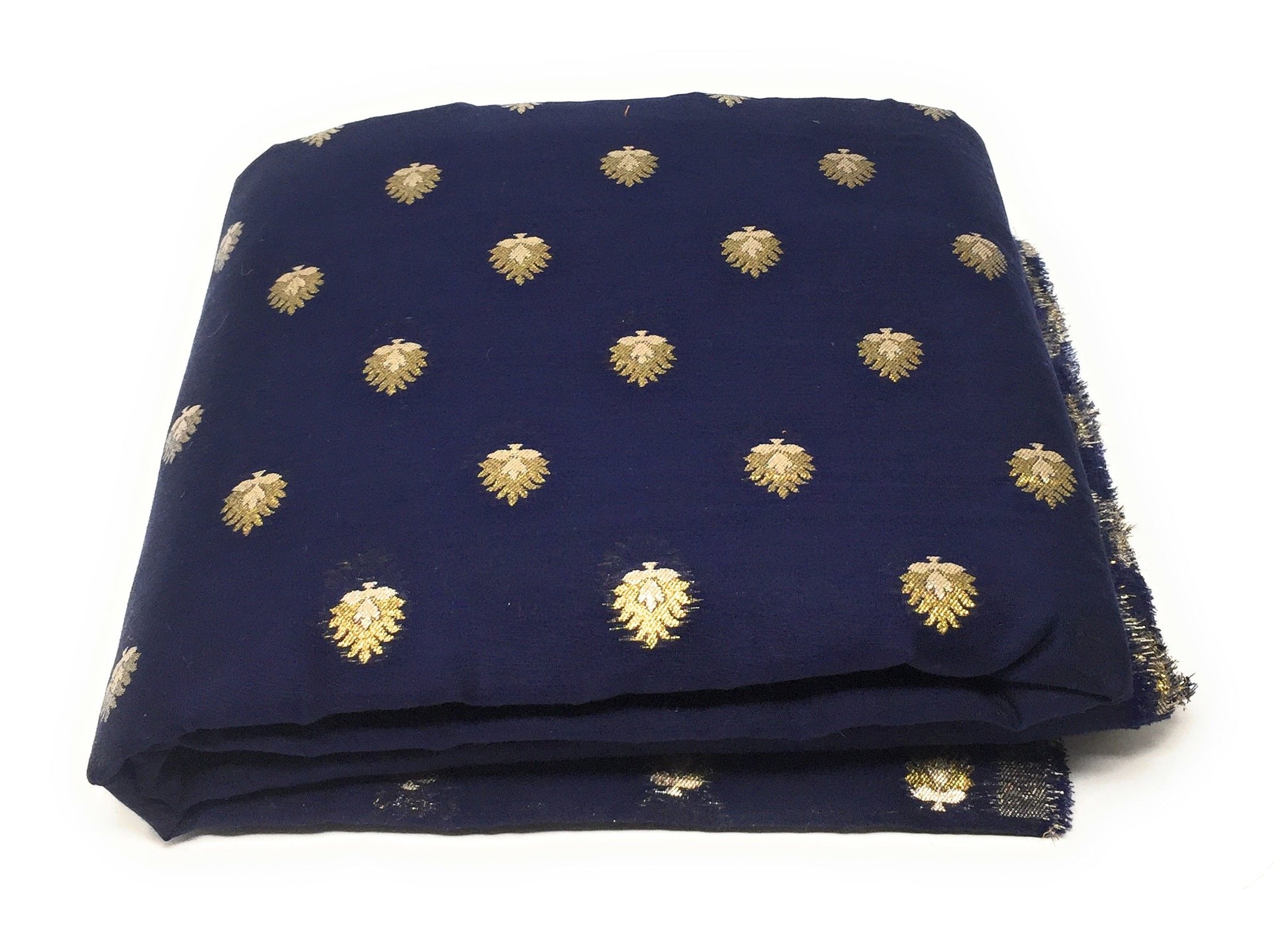 Chanderi Navy Blue Brocade Fabric Material - By Meter