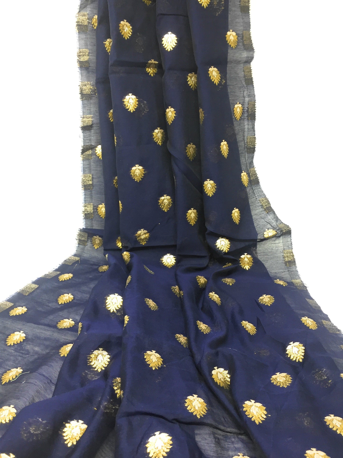 Cotton Mix Blue Brocade  Fabric Material - By the yard