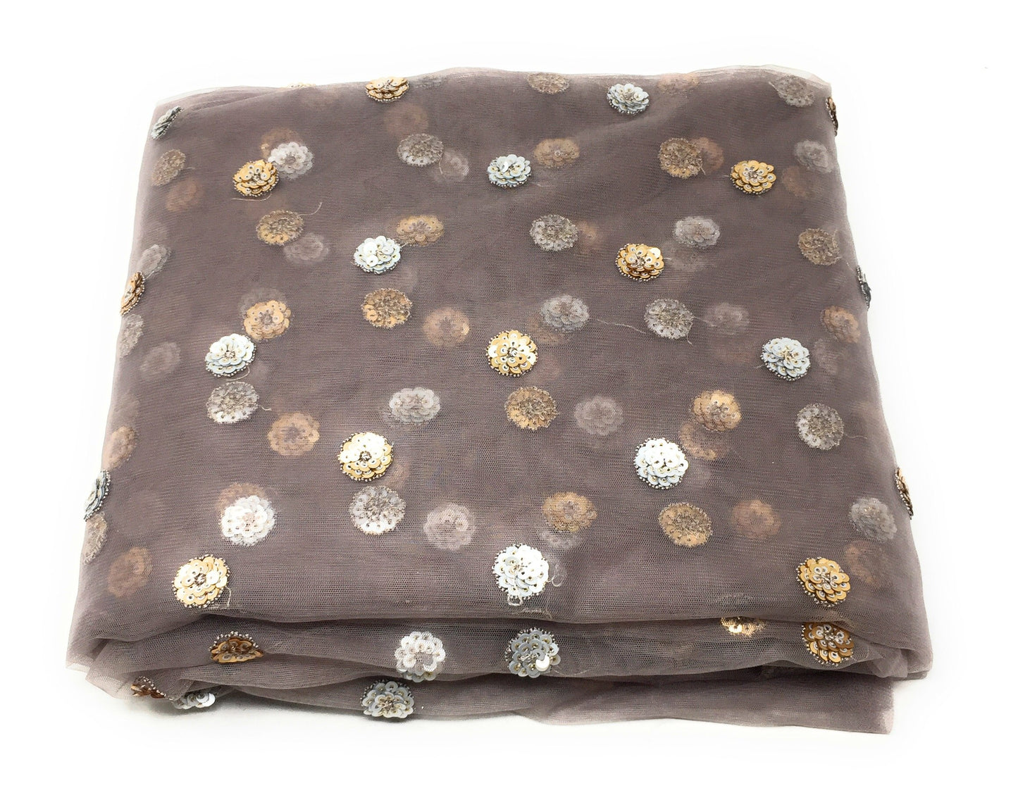 Net Rosy Brown Embroidered Fabric Material - By Meter