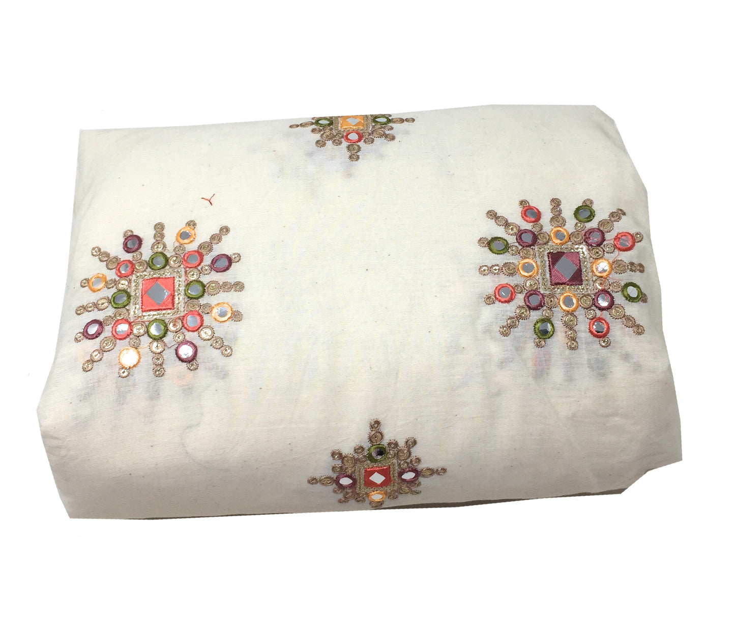Off White Mirror Work Cotton Fabric (Silver Foil Mirror)