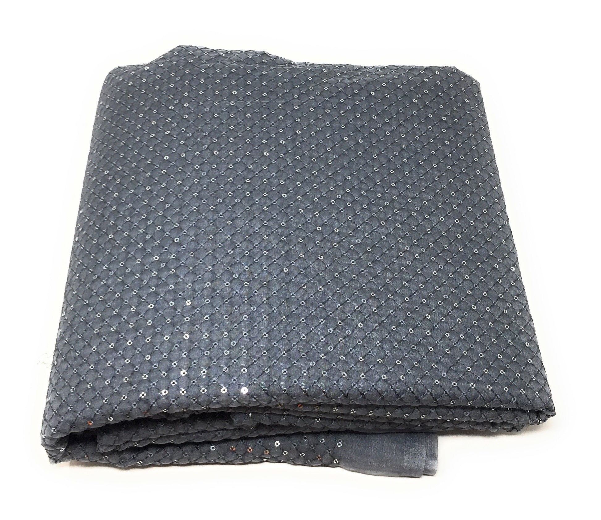 Organza Dark Grey Embroidered Fabric Material - By Meter