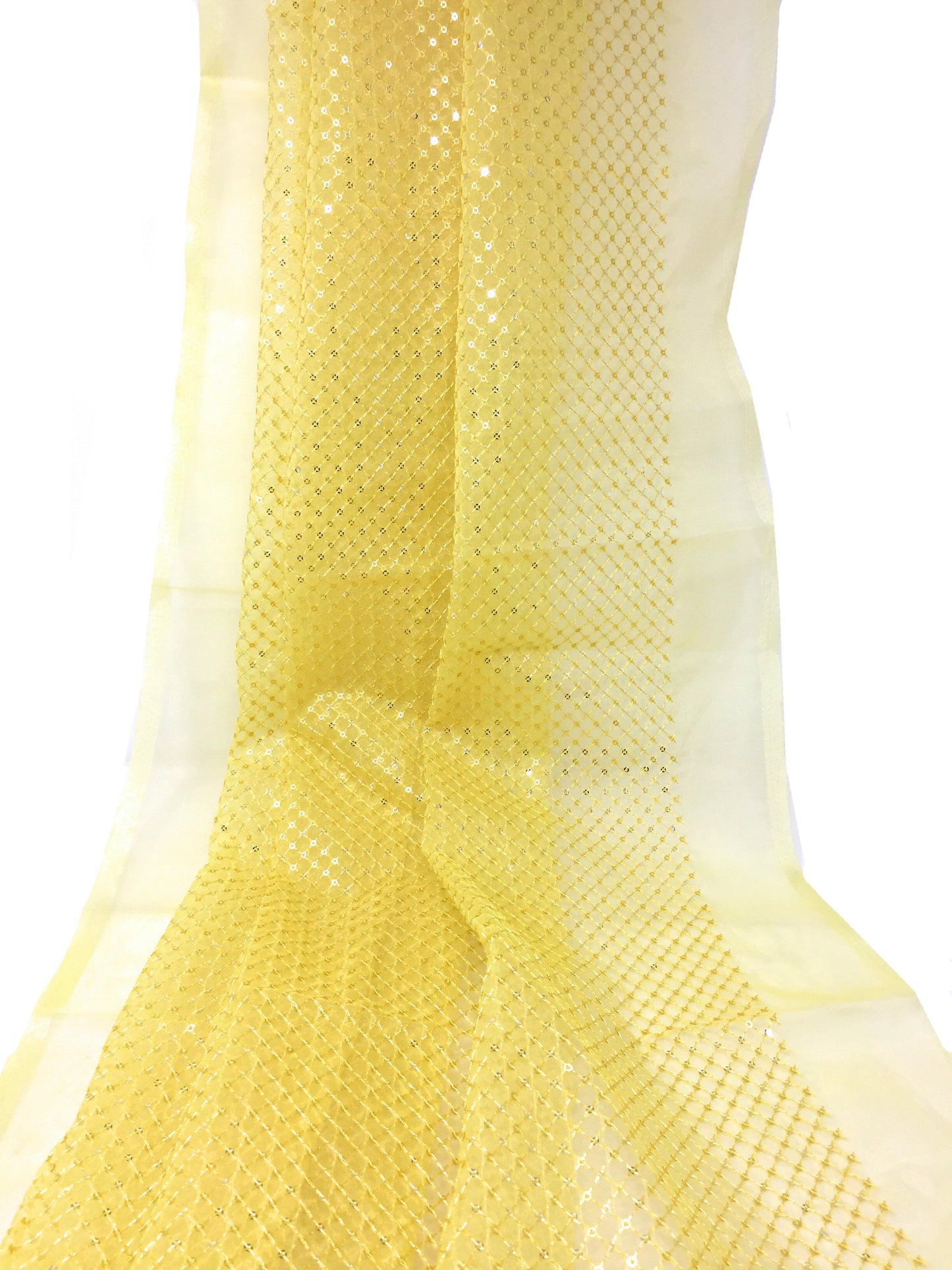 Organza Yellow Embroidered  Fabric Material - By the yard