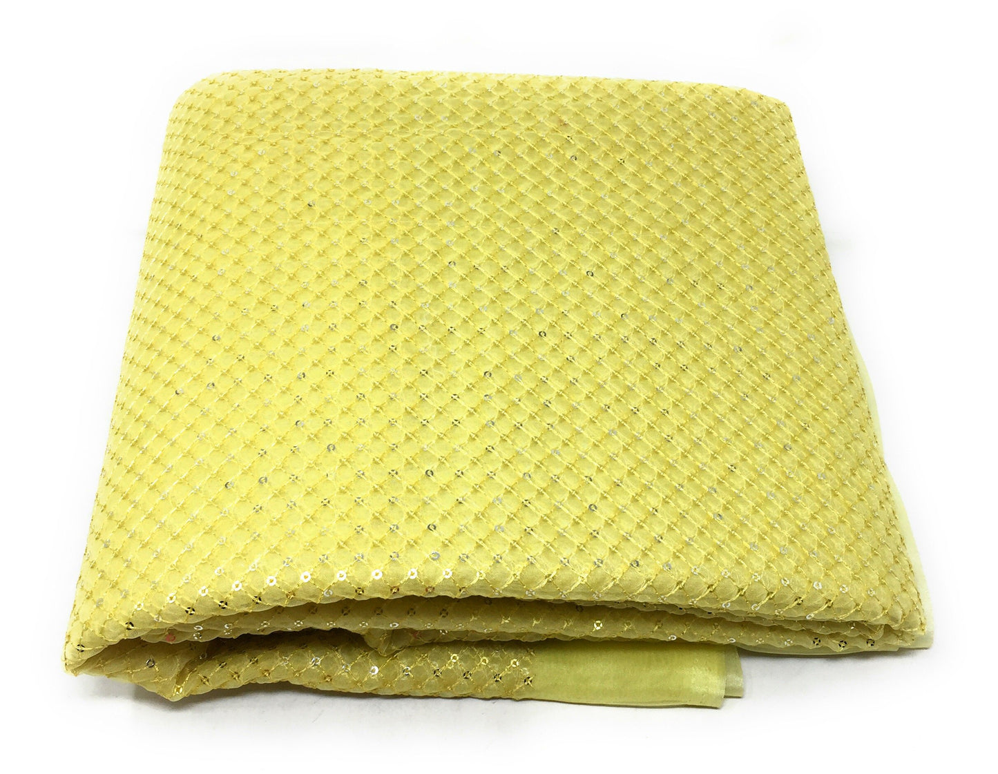 Organza Lemon Yellow Embroidered Fabric Material - By Meter