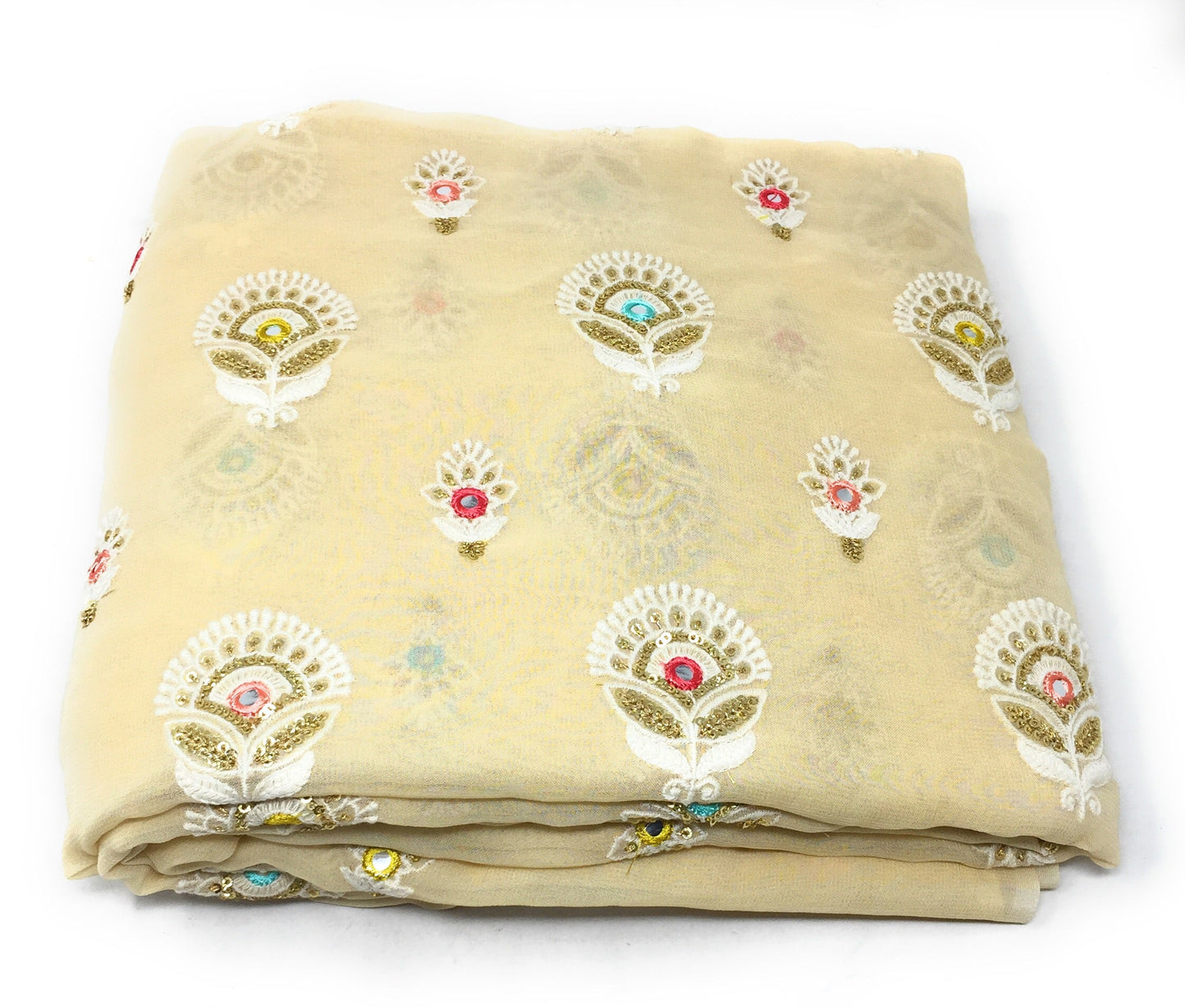 Beige Chiffon Fabric Material with Embroidery