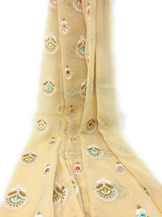 Beige Chiffon Fabric Material with Embroidery