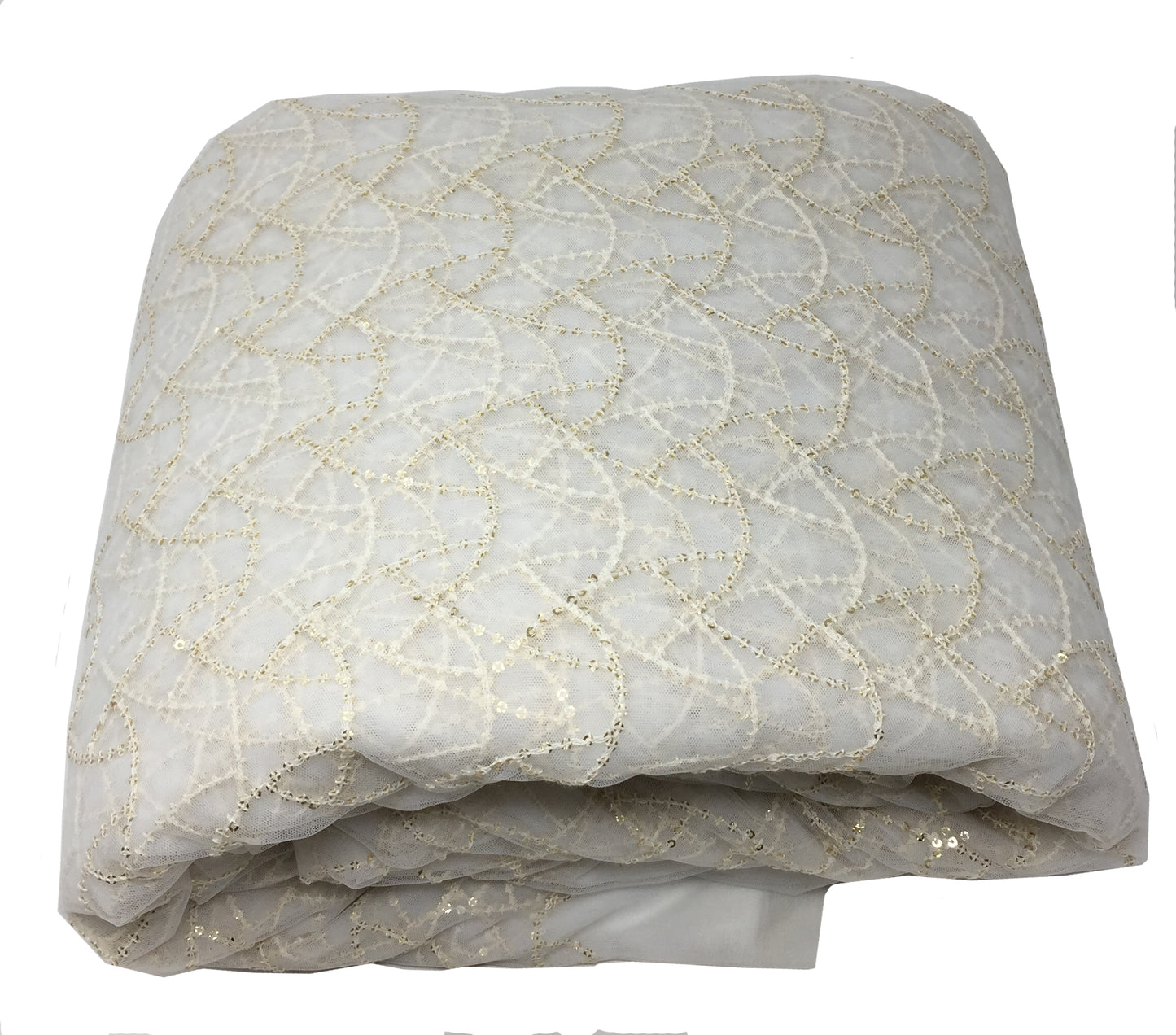 White Embroidered Tulle Mesh Fabric.