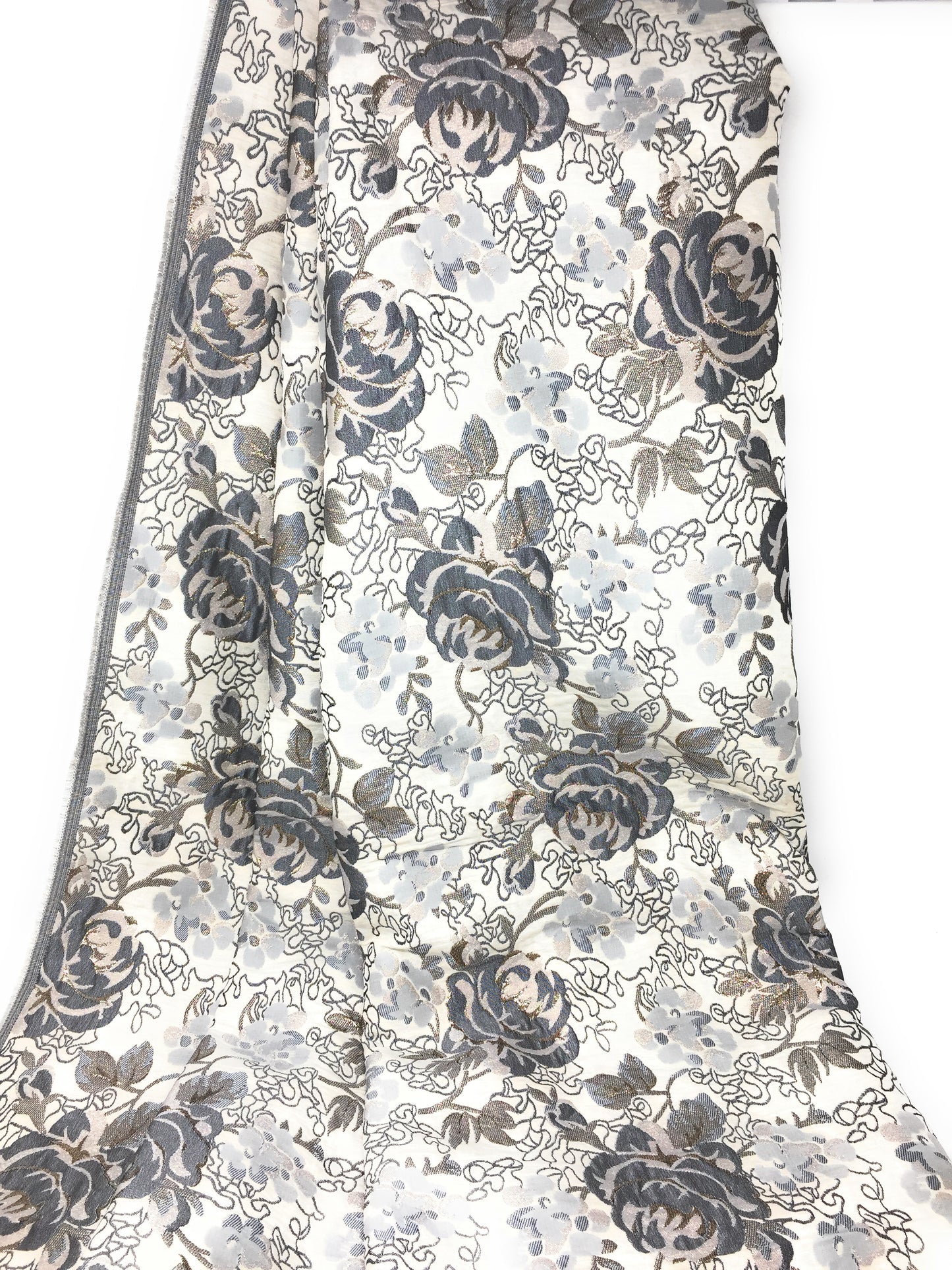 Kurti Material Blouse Fabric by meter Cream Grey Silver Stiff Brocade 160cm wd