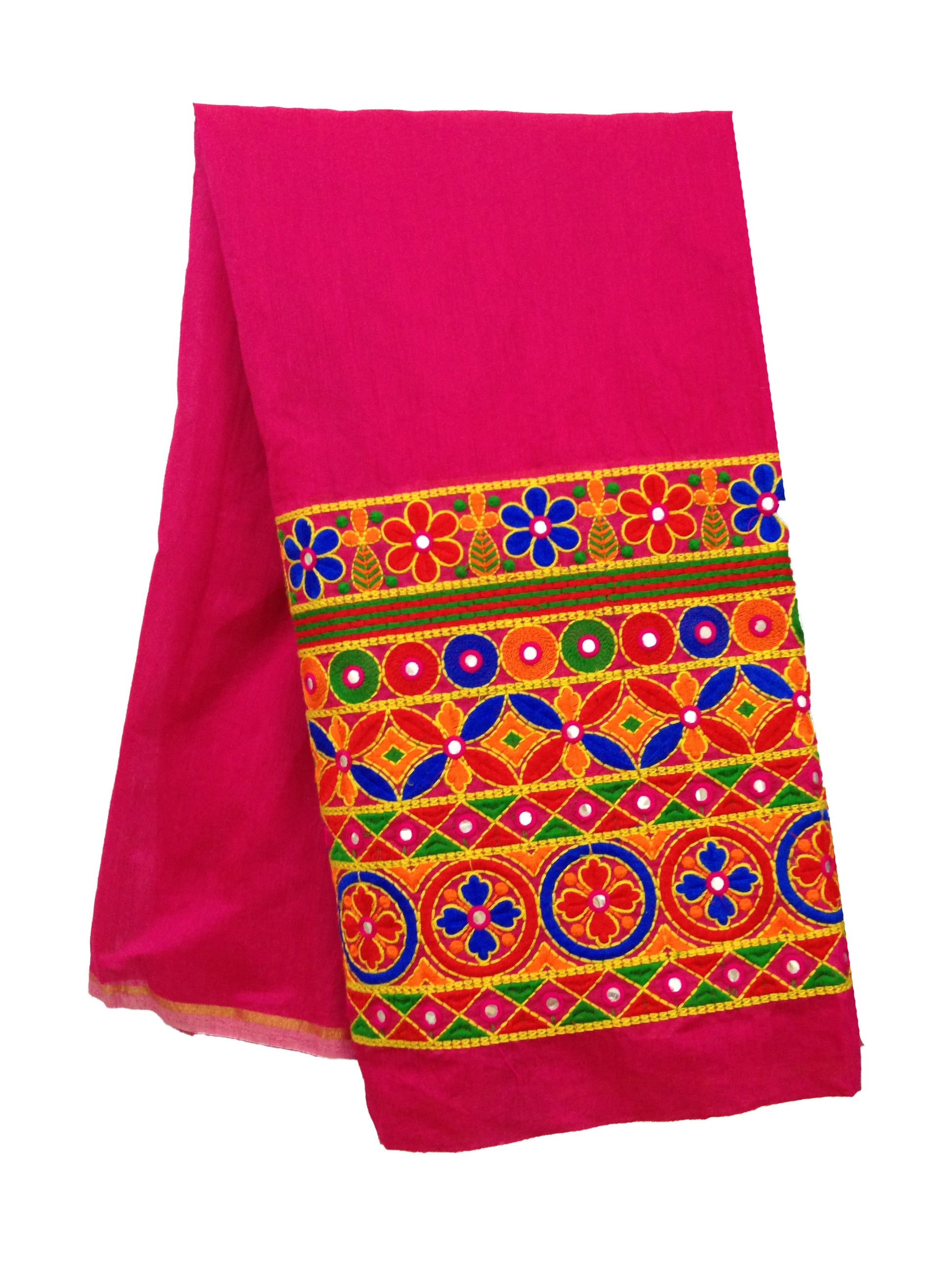 Chanderi Cotton Mix Rani Pink Embroidered Fabric Material