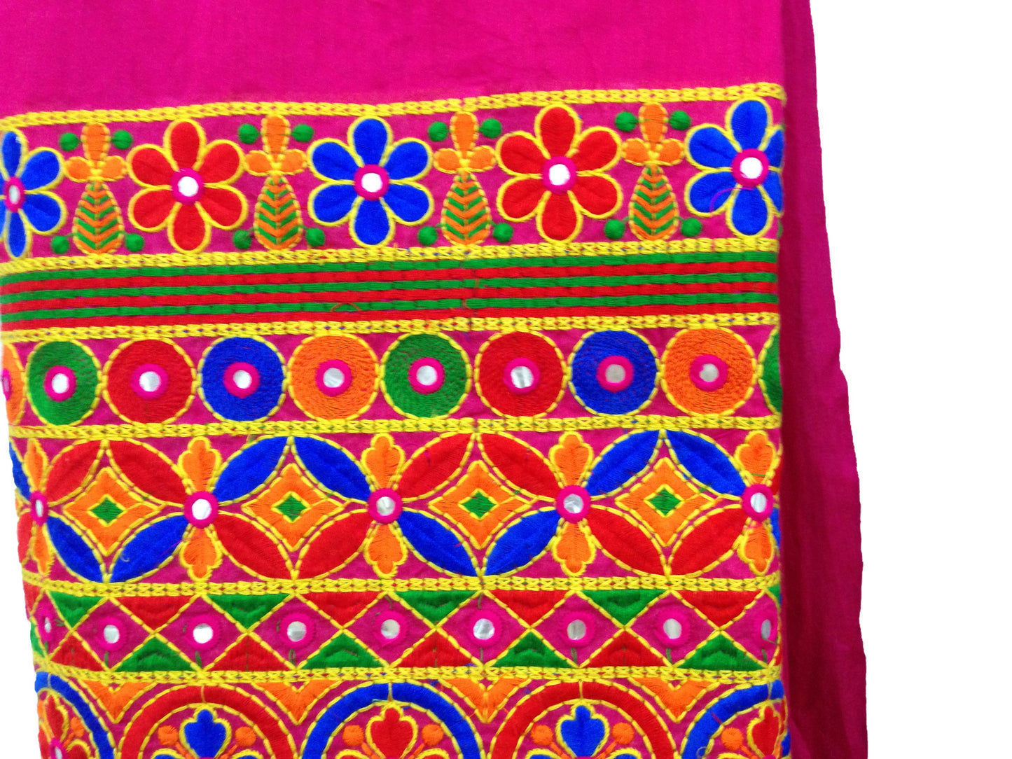 Chanderi Rani Pink half  Embroidered half plain  Fabric Material 