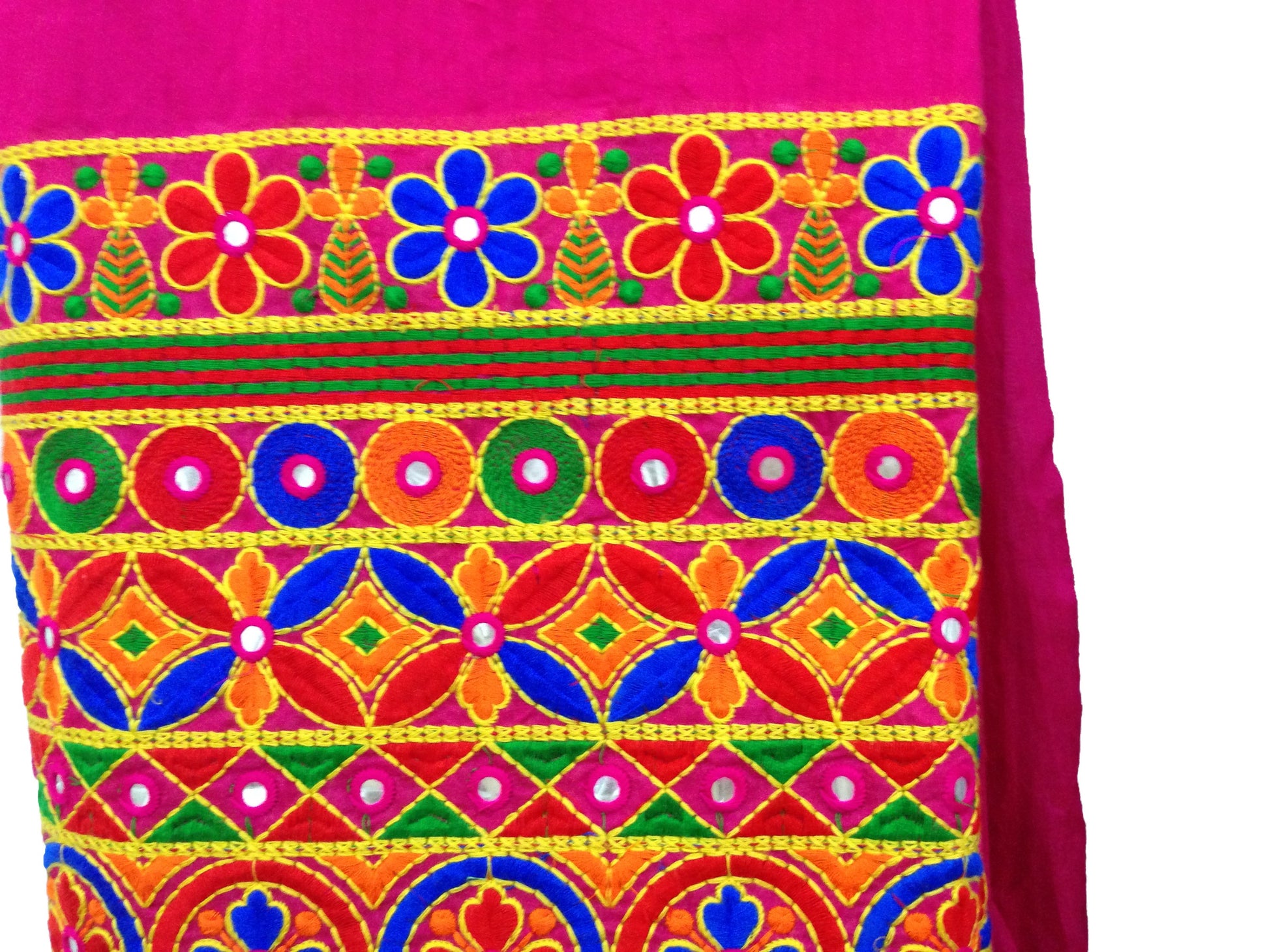 Chanderi Rani Pink half  Embroidered half plain  Fabric Material 