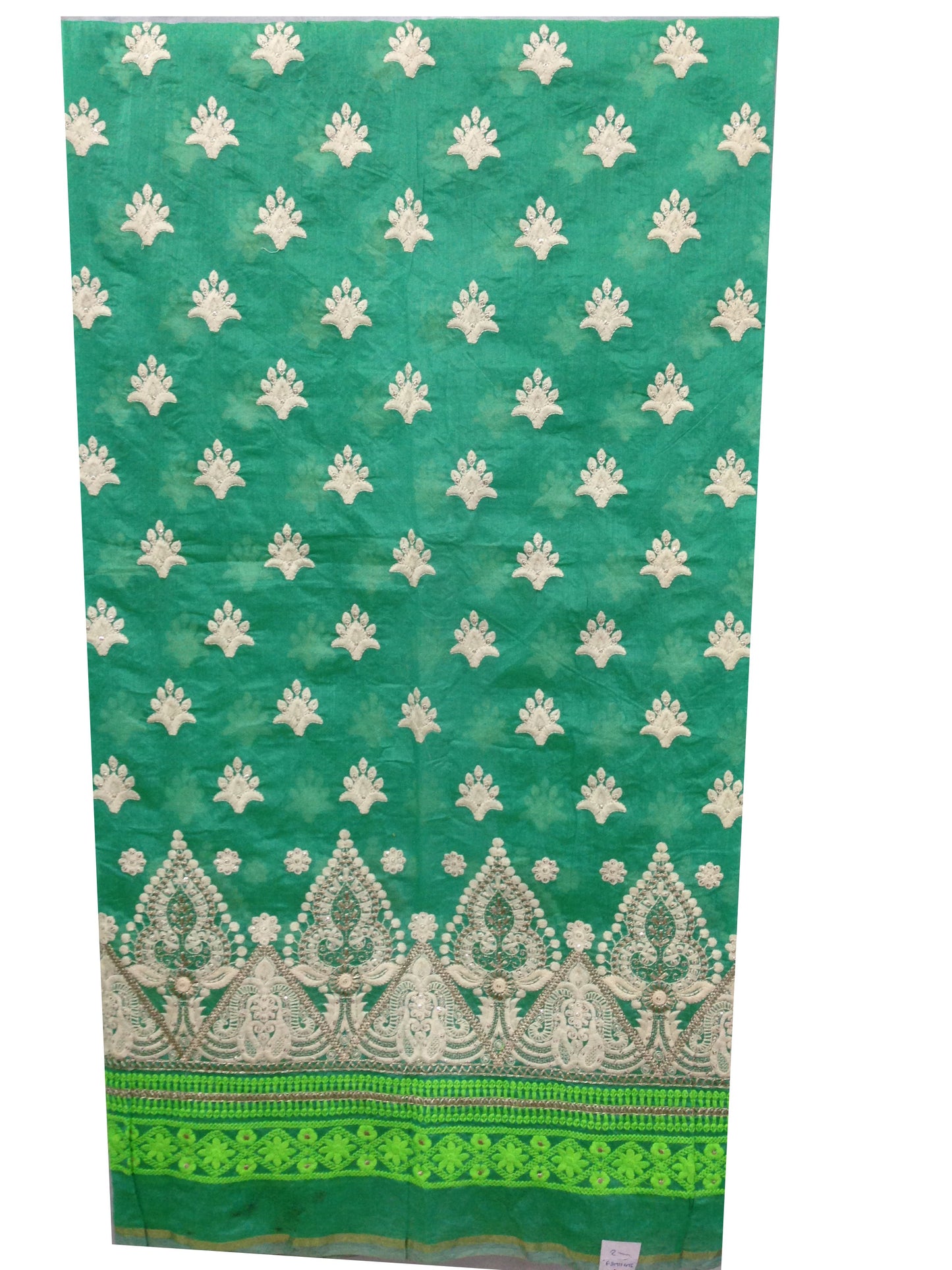 Chanderi Sea Green Embroidered Fabric Material  By the yard