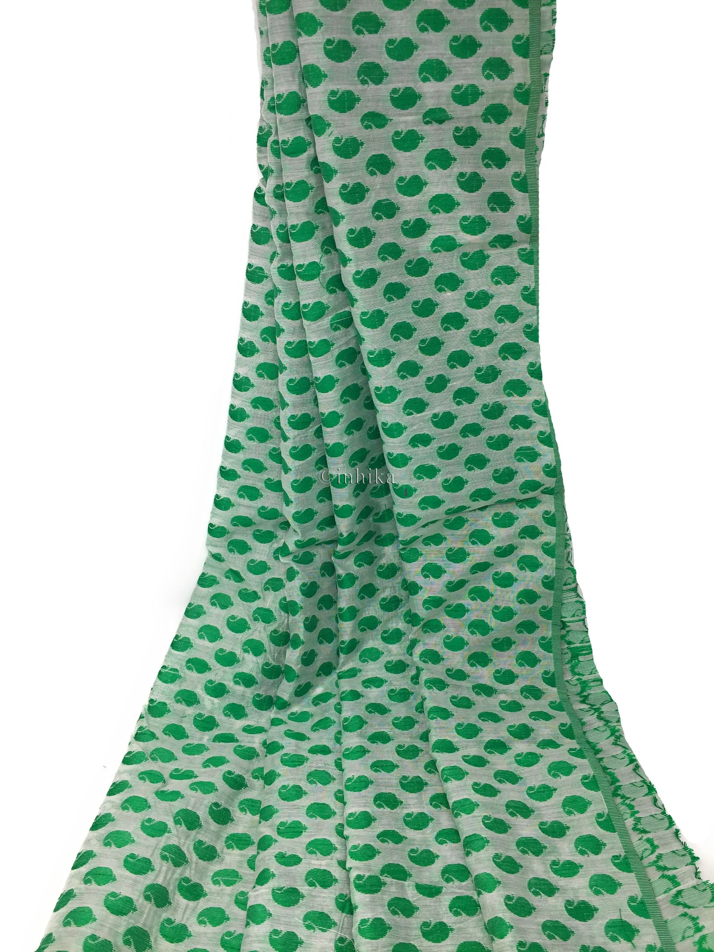 Cotton Fabric By Metre White green small Jaquard Brocade Embroidery Dress Material