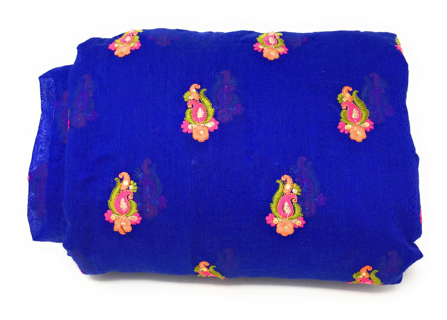 Wholesale Blue Chanderi Cotton Fabric Embroidered Dress Material, Min Order 50 mtr, Price per mtr, Bulk Order only