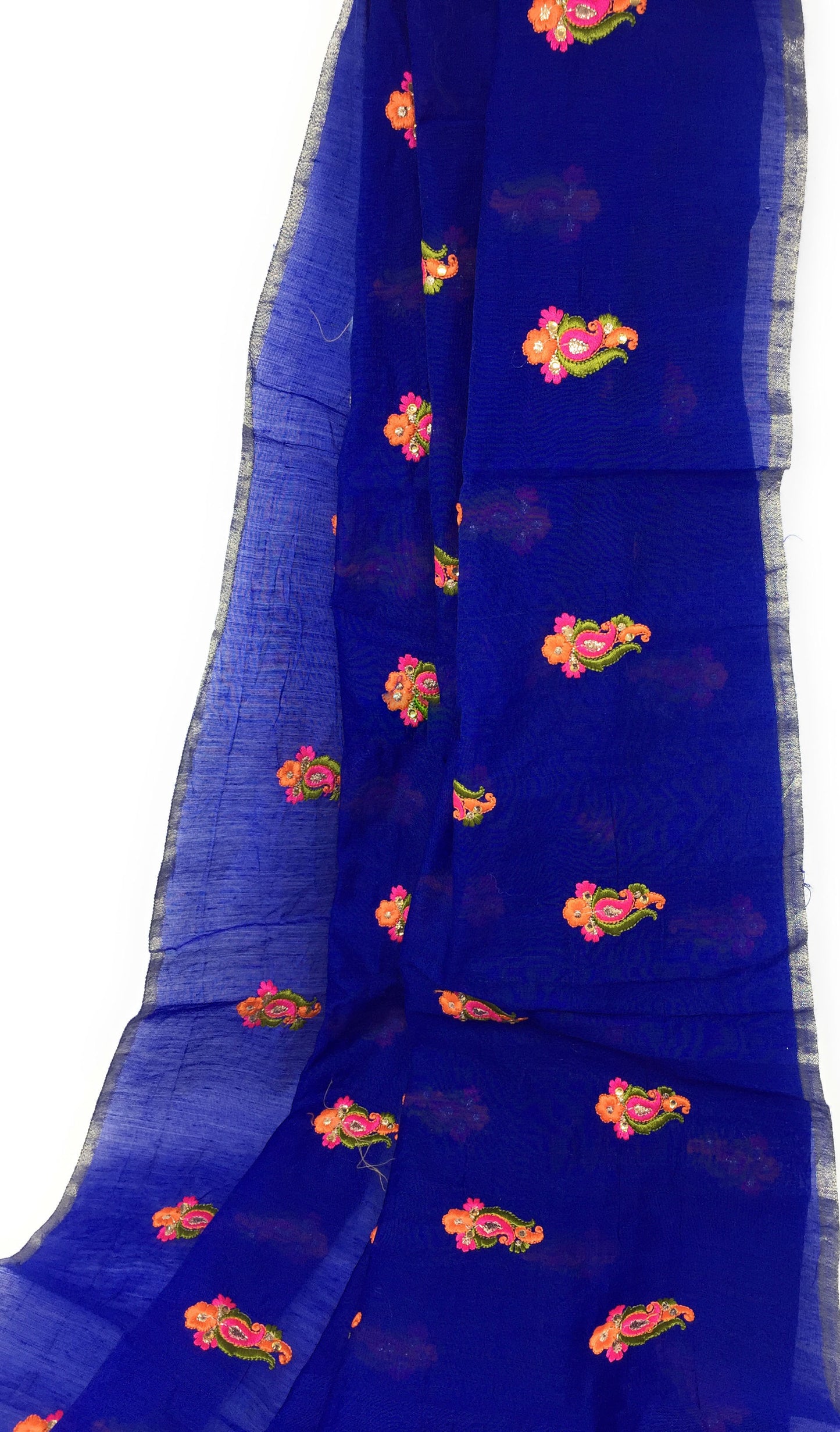 Wholesale Blue Chanderi Cotton Fabric Embroidered Dress Material, Min Order 50 mtr, Price per mtr, Bulk Order only