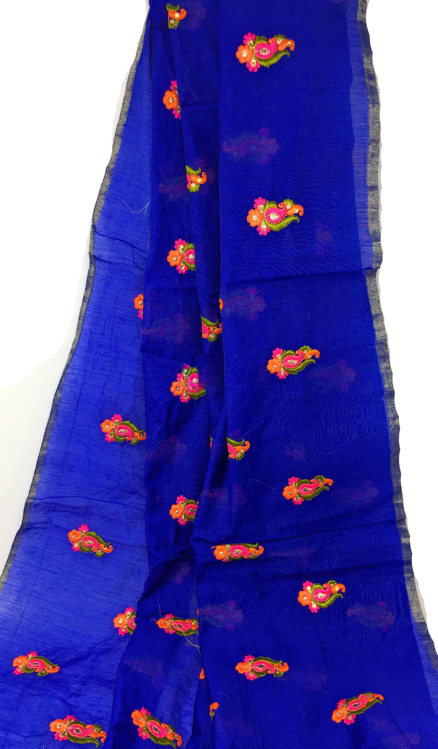 Wholesale Blue Chanderi Cotton Fabric Embroidered Dress Material, Min Order 50 mtr, Price per mtr, Bulk Order only