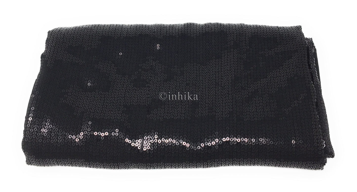 Kurti Material Blouse Fabric by meter Black Embroidery Sequins Blacka Georgette