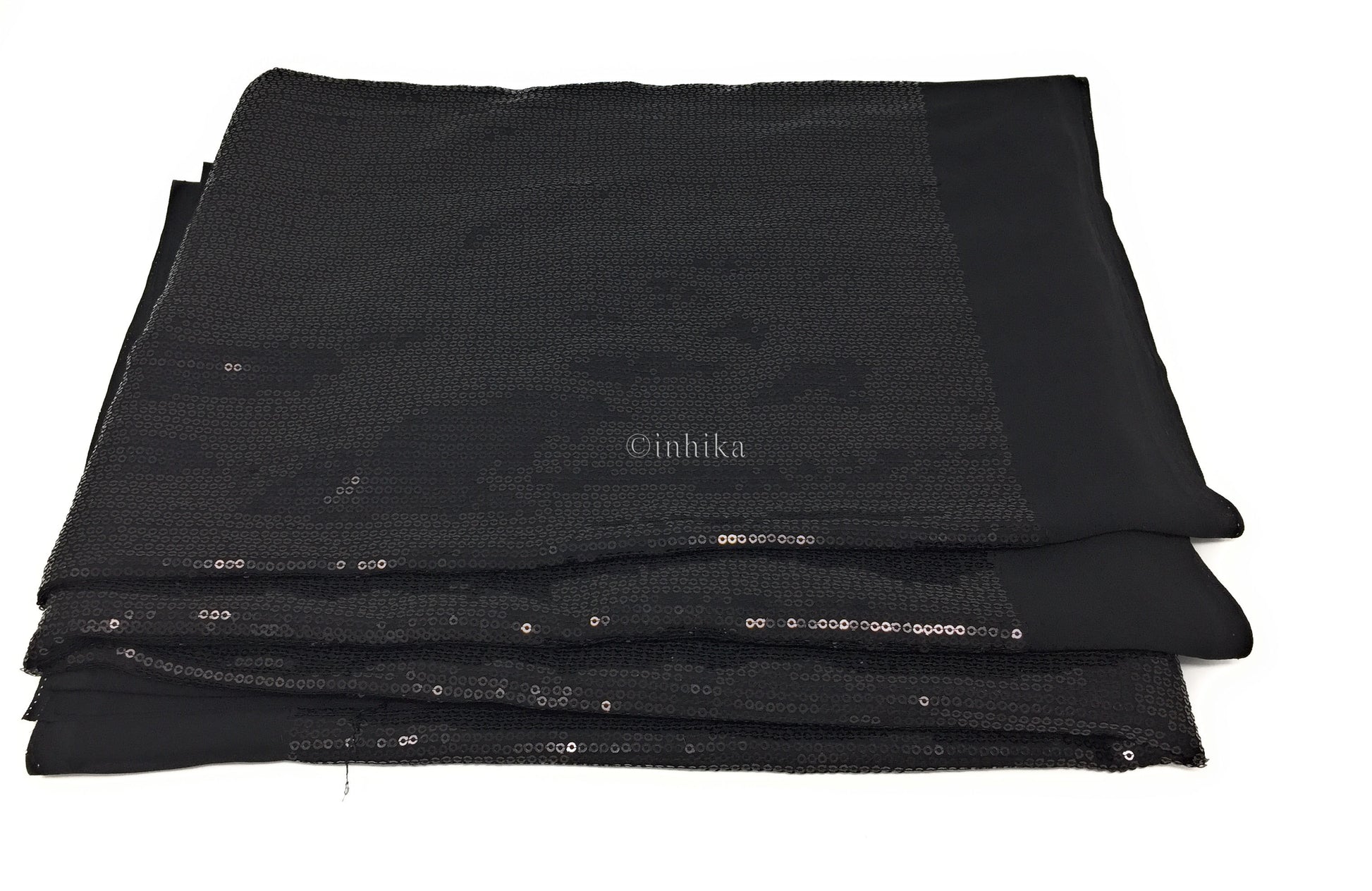 Kurti Material Blouse Fabric by meter Black Embroidery Sequins Blacka Georgette