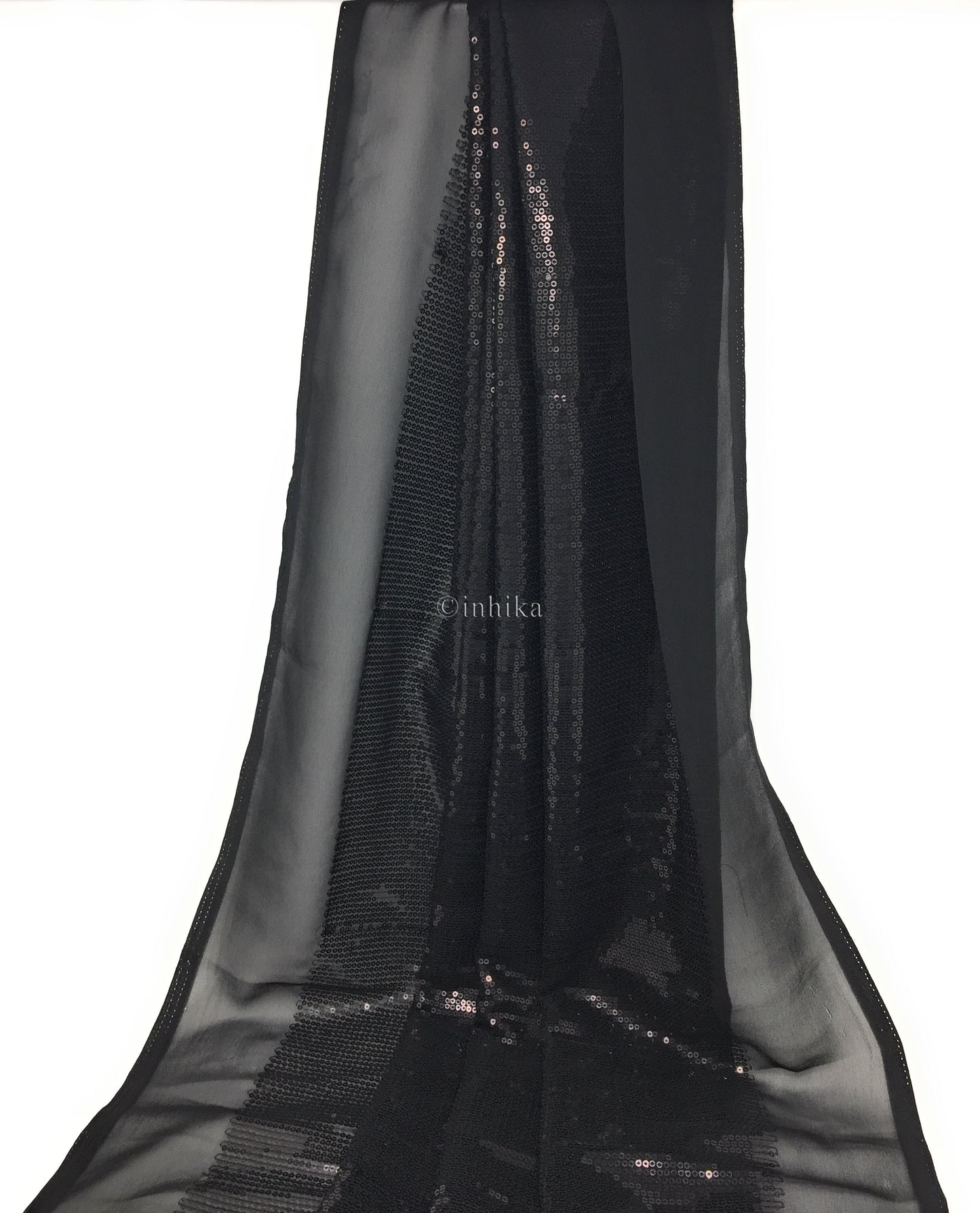 Kurti Material Blouse Fabric by meter Black Embroidery Sequins Black Georgette