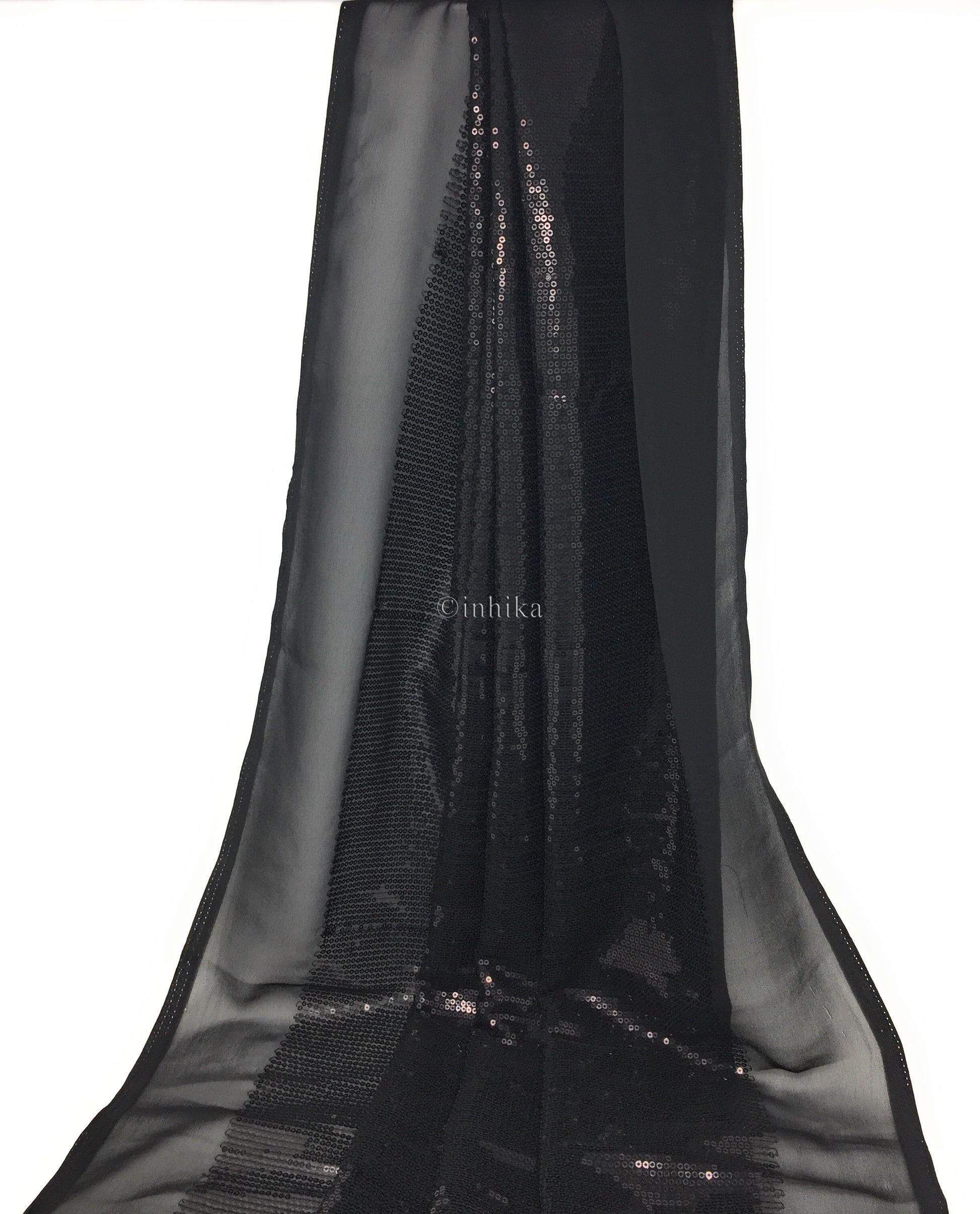 Kurti Material Blouse Fabric by meter Black Embroidery Sequins Black Georgette