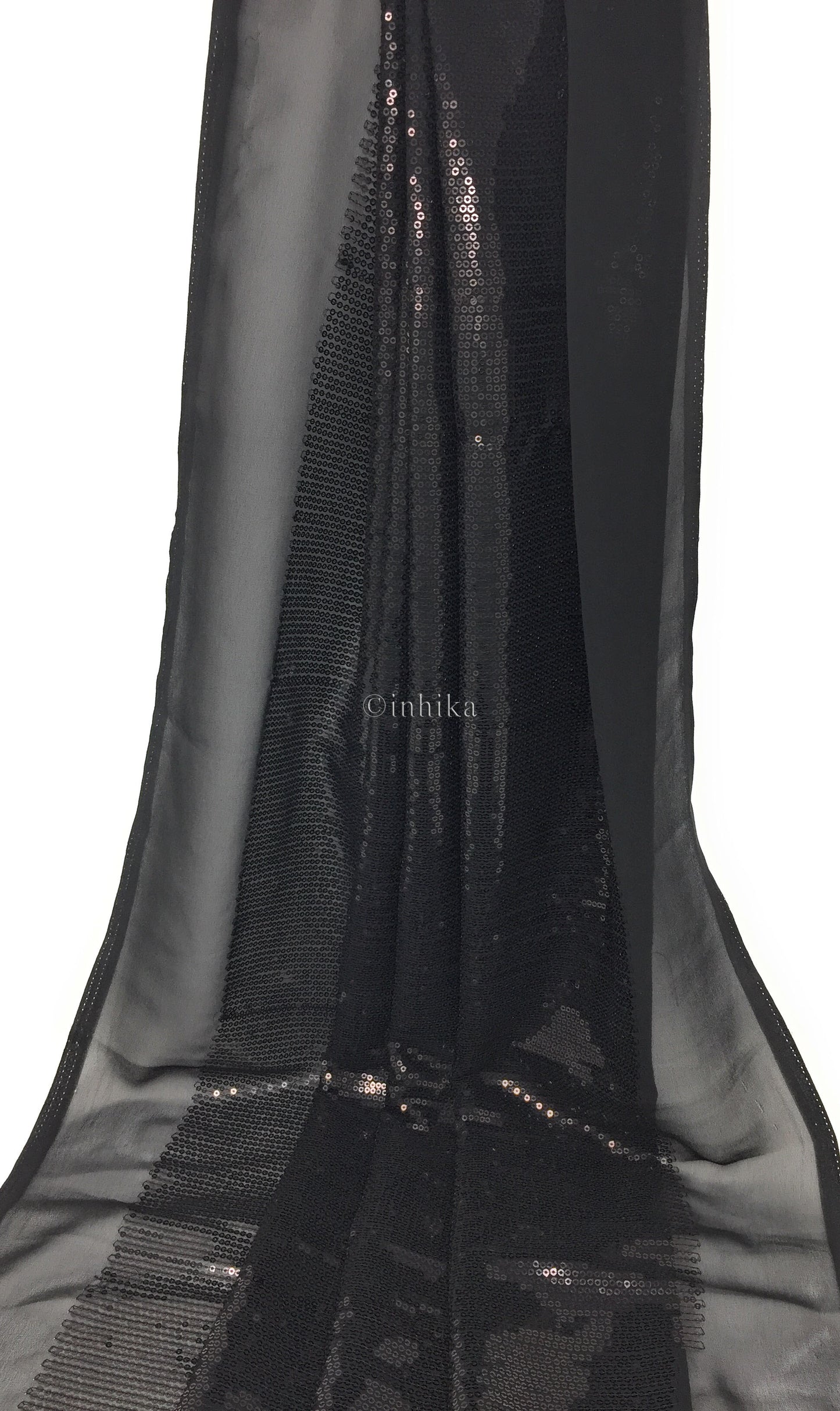 Kurti Material Blouse Fabric by meter Black Embroidery Sequins Black Georgette