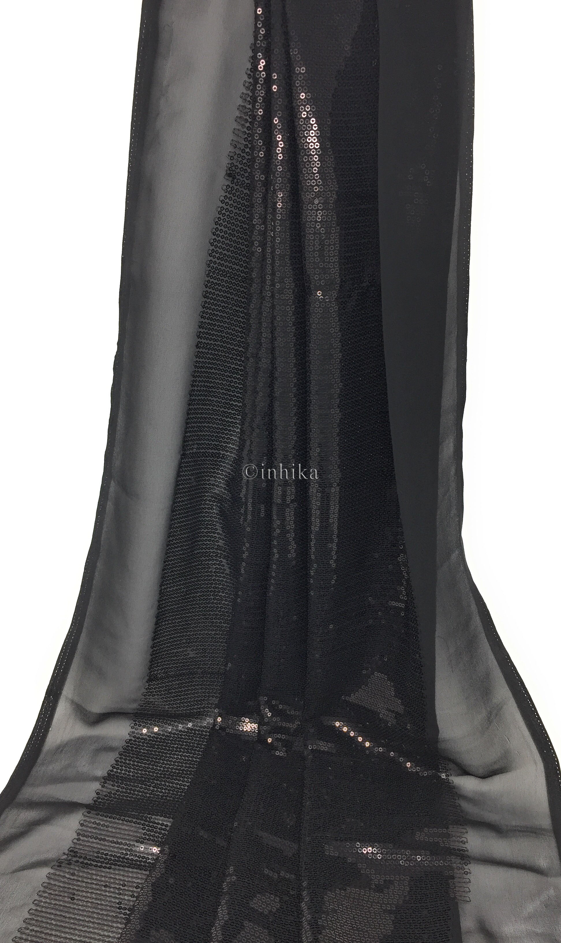 Kurti Material Blouse Fabric by meter Black Embroidery Sequins Black Georgette