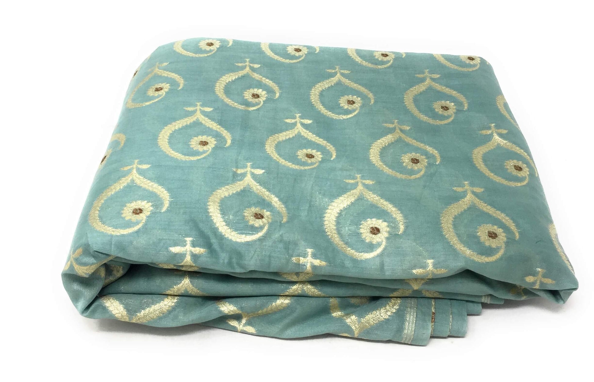 Foil printed sea blue silk mix online fabric