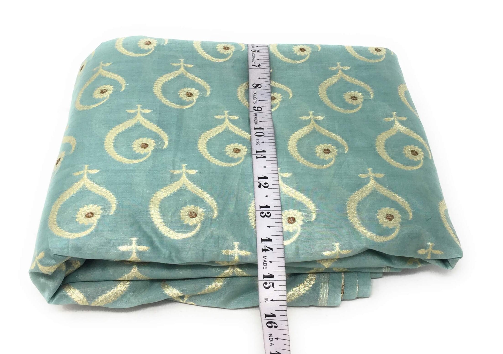 Sea Blue Chanderi Material With Gold Banarasi Work Designing Blouse Piece 