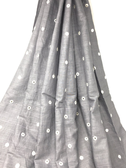 Mirror Work Cloth In Pure Cotton In Grey (Silver Foil Mirror)