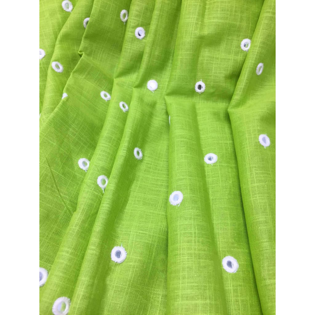 Green Mirror Work Cotton Fabric for Blouse Kurti - fabric Silver Paper Mirror Embroidery Bandhani Look Mirrorfabric_cotton