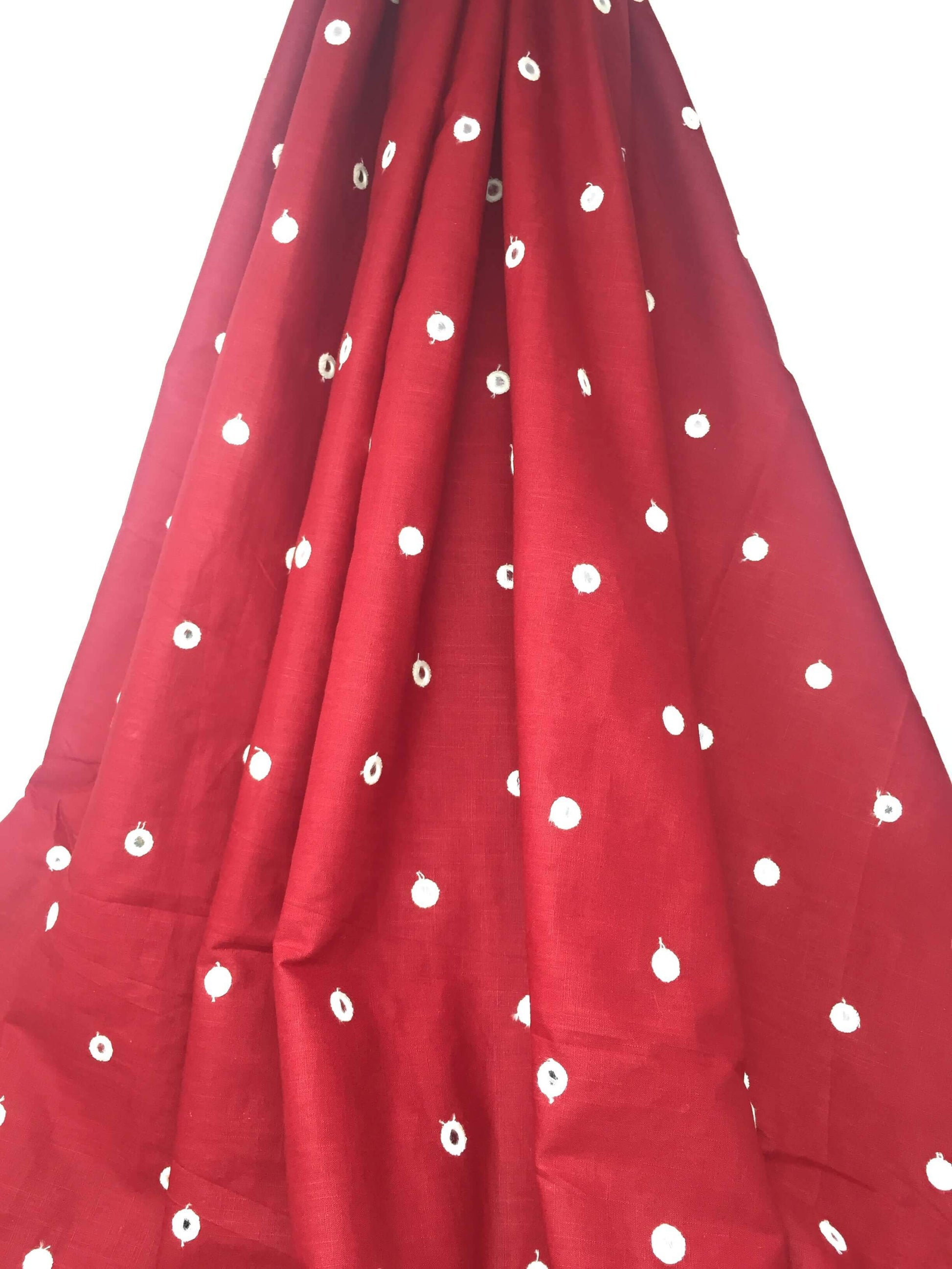 Mirror Work Cotton Dress Material In Maroon