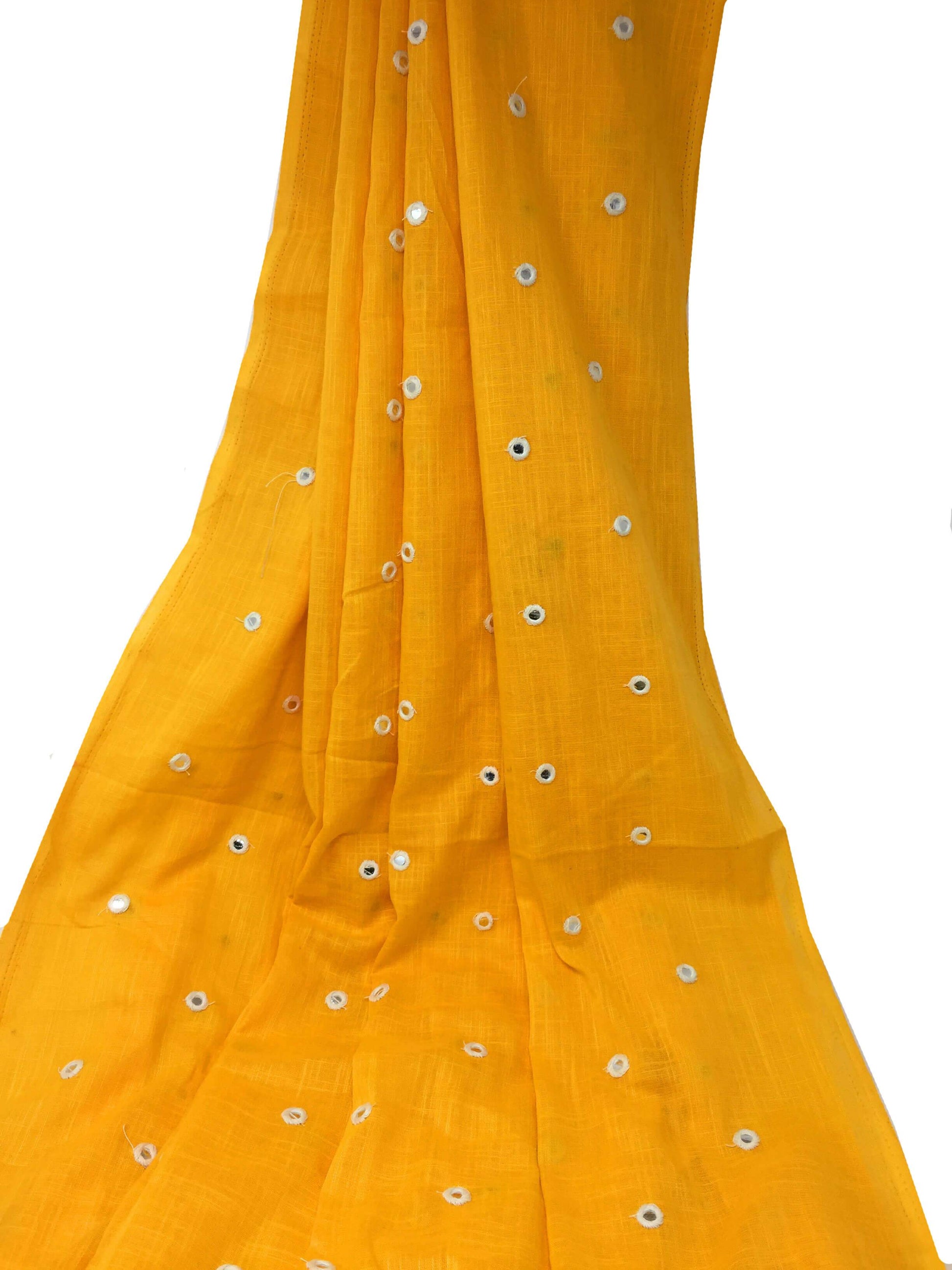 mango yellow pure cotton mirror embroidery fabric material