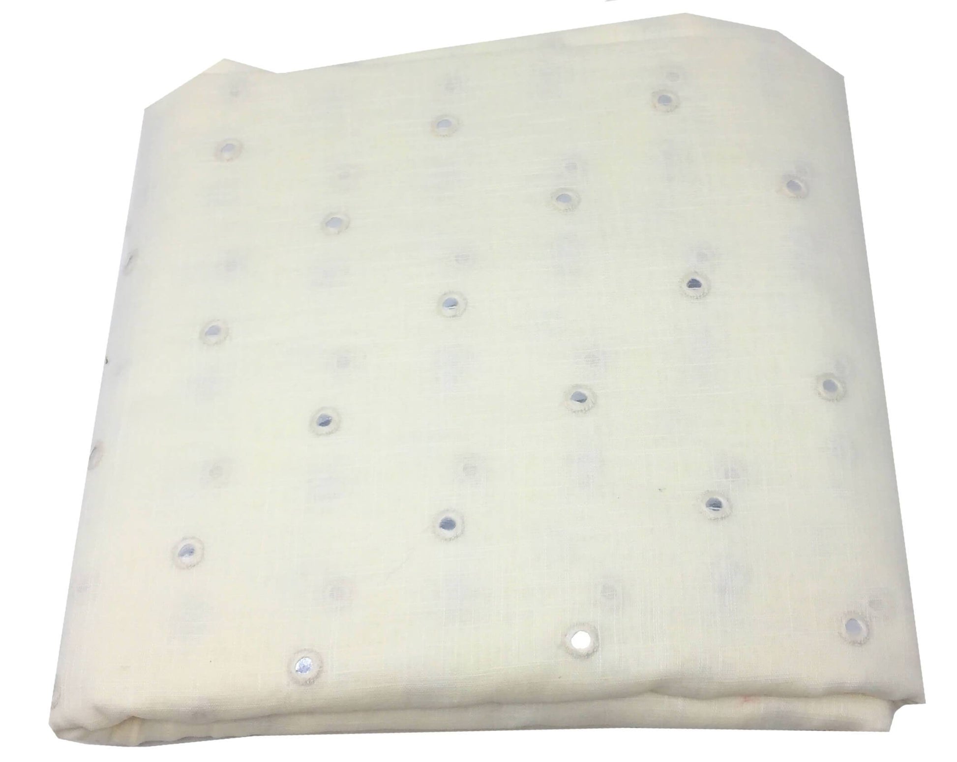 Off White Mirror Work Cotton Fabric By The Yard