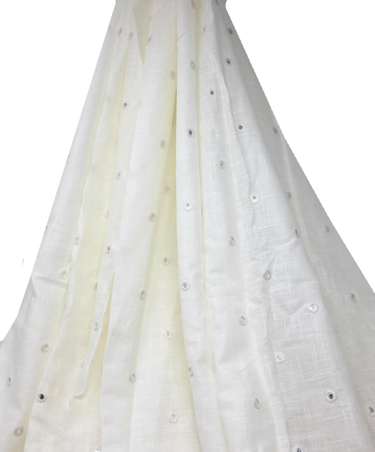Off White Mirror Work Cotton Fabric  