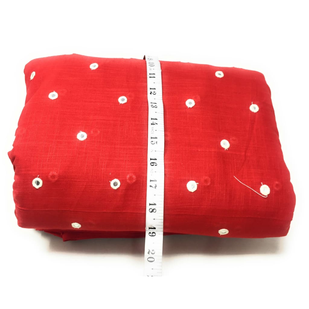 Red Mirror Fabric Kutchi Style on Pure Cotton Material - fabric Silver Paper Mirror Embroidery Bandhani Look Mirrorfabric_cotton