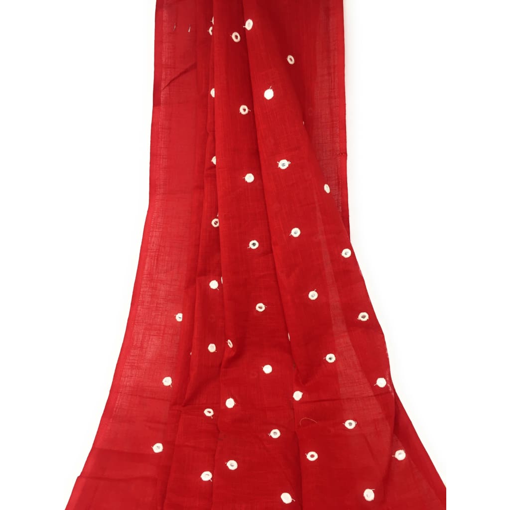 Red Mirror Fabric Kutchi Style on Pure Cotton Material - fabric Silver Paper Mirror Embroidery Bandhani Look Mirrorfabric_cotton