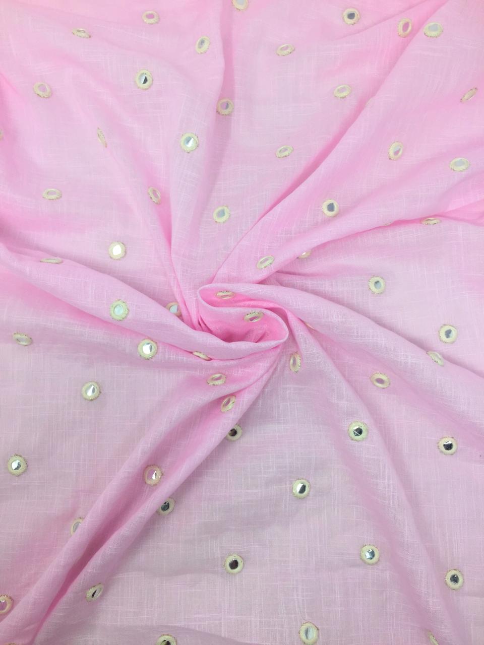 Mirror Work Cloth In Pure Cotton In Baby Pink (Silver Foil Mirror)