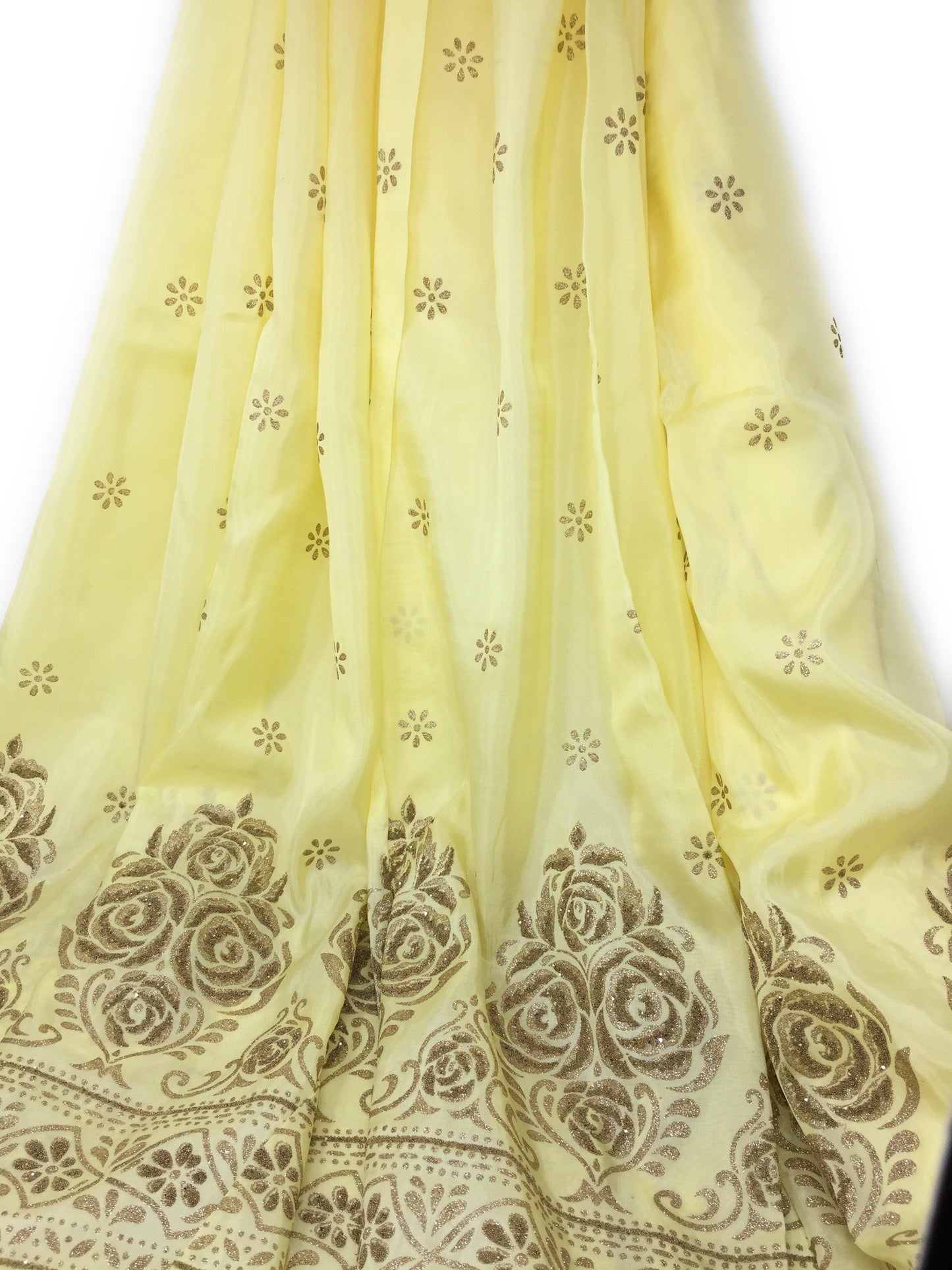 Yellow Uppada Silk Fabric With Floral Work In Beads  