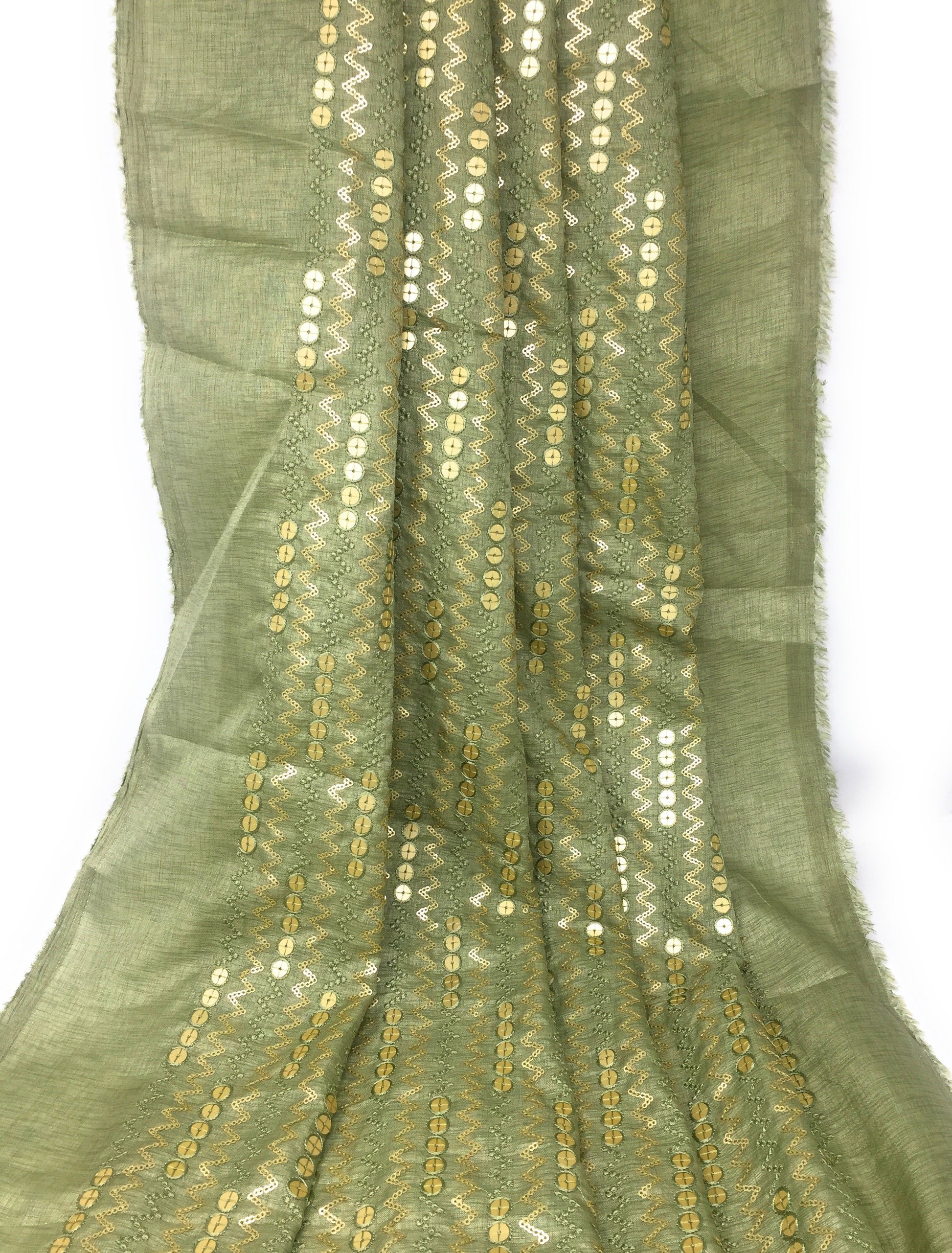 Green Gold Sequin Embroidery Fabric  