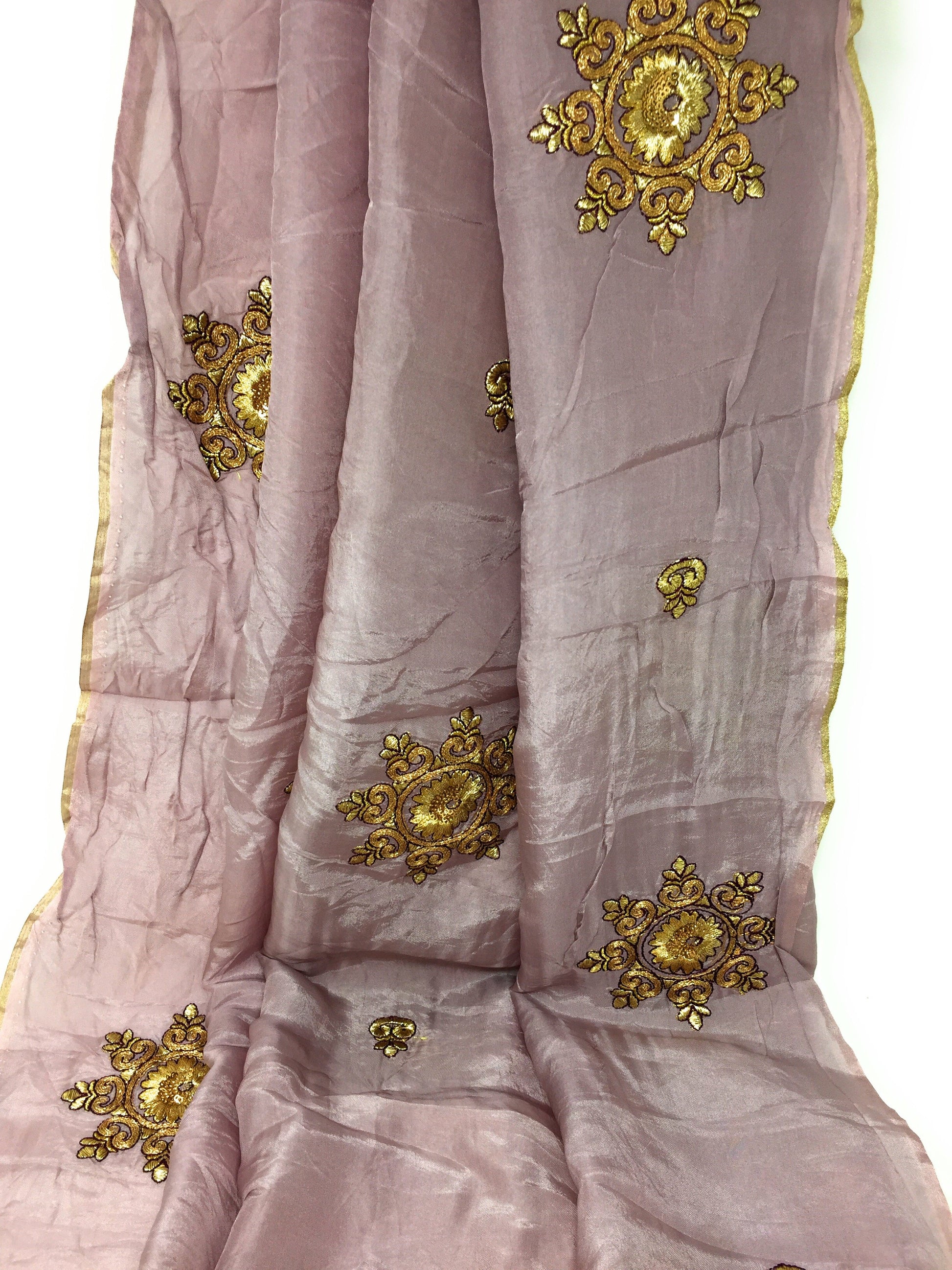 Lavender Embroidered Silk Fabric For Dresses  